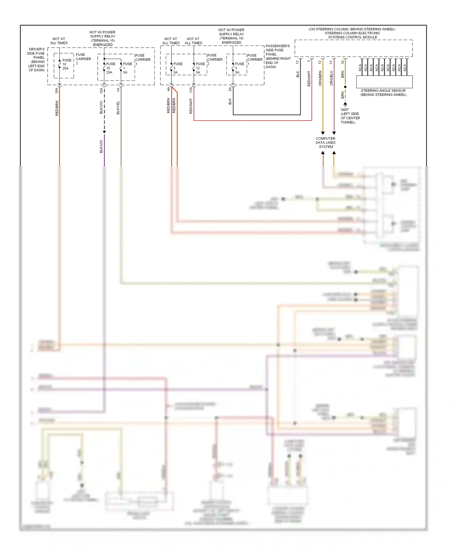 Audi A4 B8 (2007-2012) steering angle sensor (behind steering wheel) wiring diagram  (1 of 2)