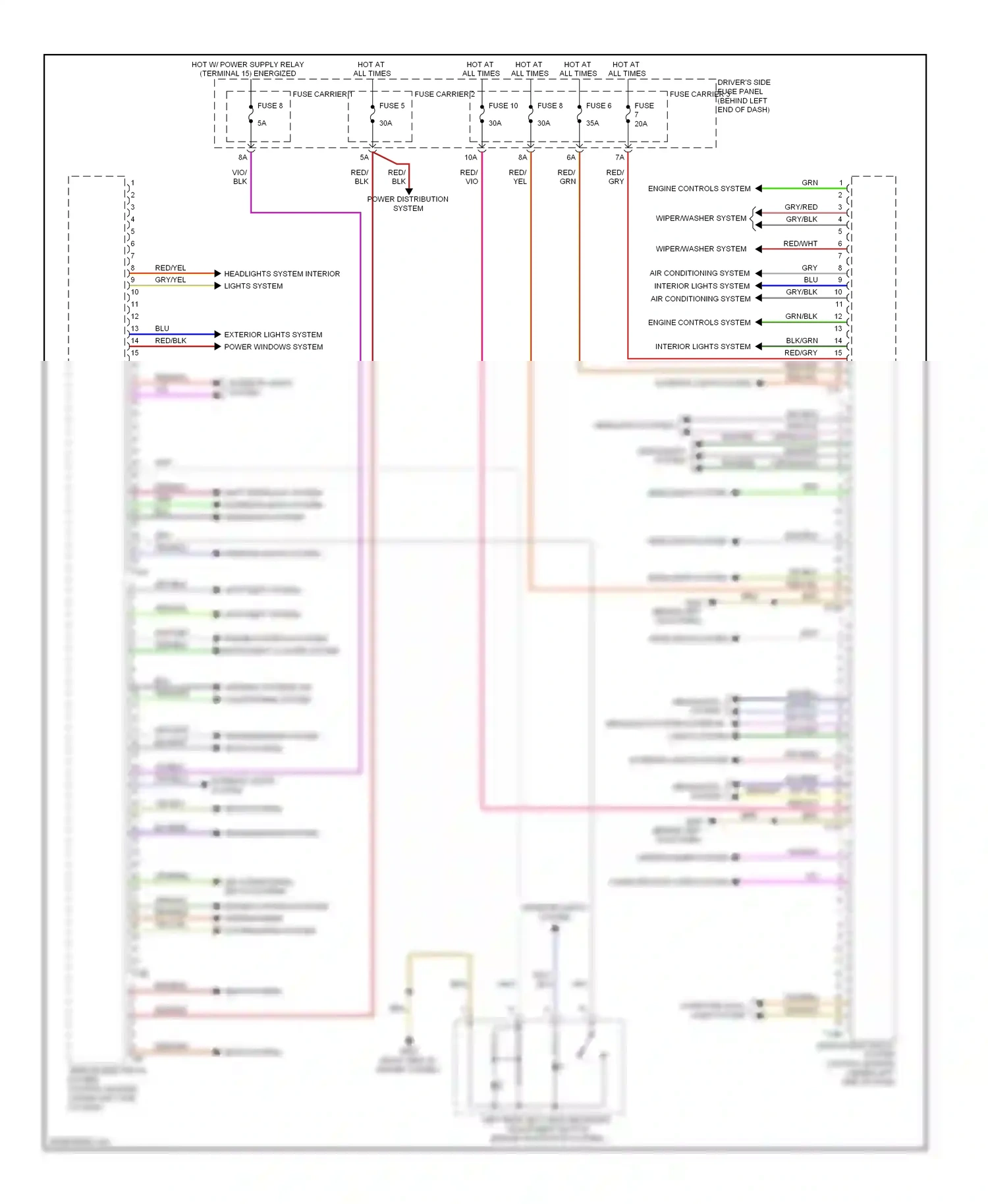 Audi A4 B8 (2007-2012) vehicle electrical system control module (under left side of dash) wiring diagram  (10 of 22)