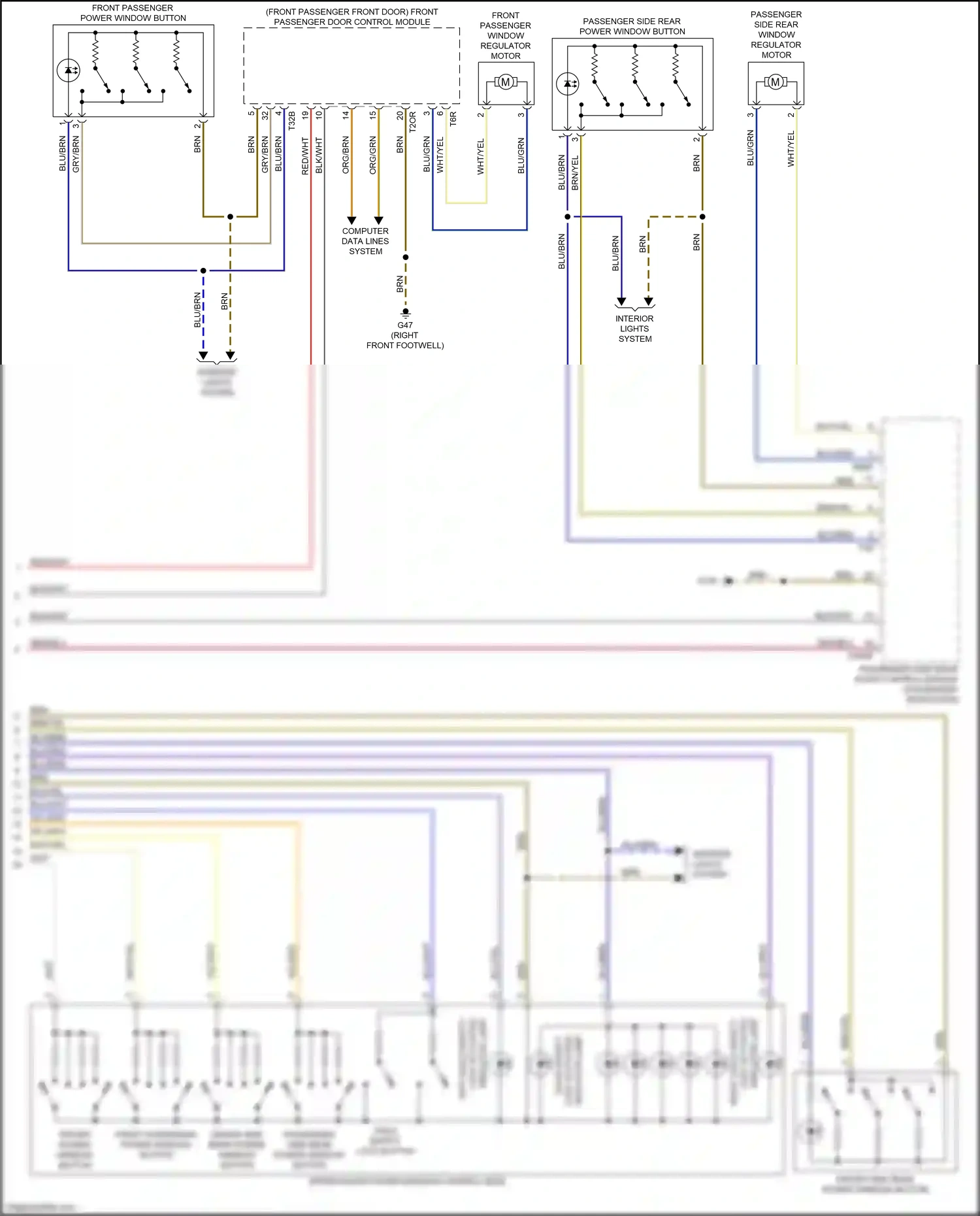 Wiring diagram front passenger power window button for Audi A4 B9 facelift (2019-2024) (2 of 2)