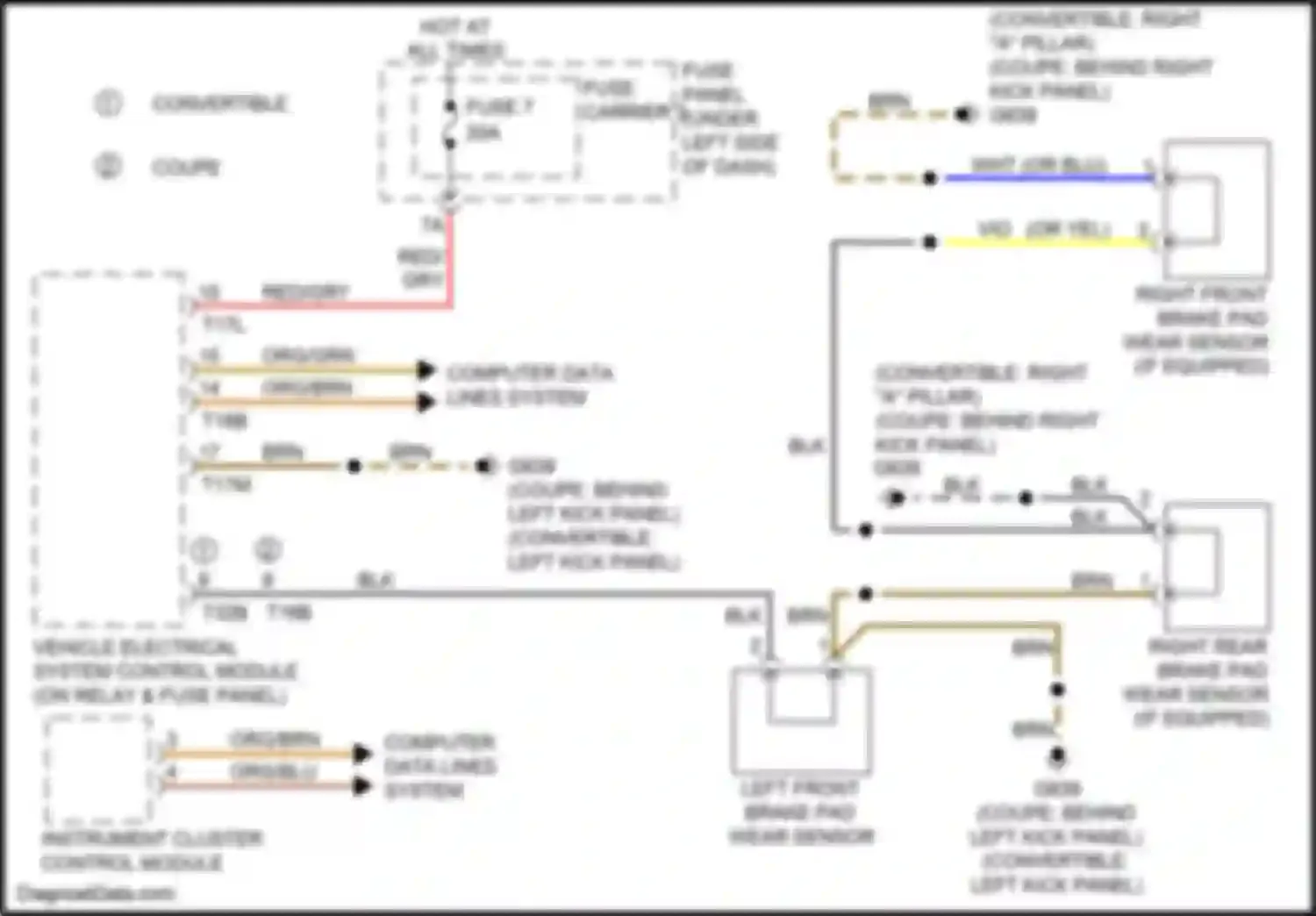 A5 Audi I facelift (2011-2016): Brake wear sensor circuit