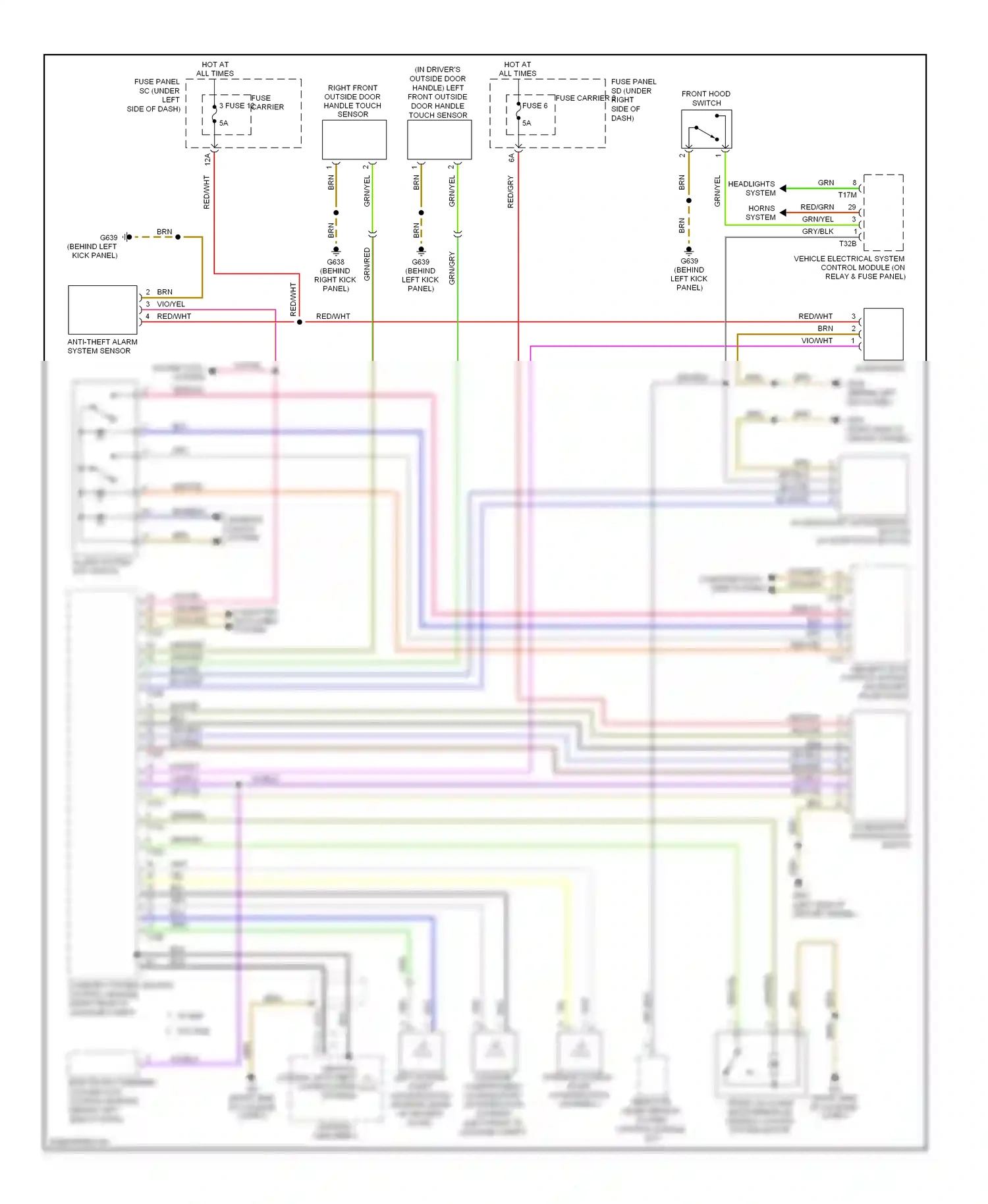 Audi A5 I (2007-2011) electronic steering column lock control module (behind left side of dash) wiring diagram  (1 of 2)
