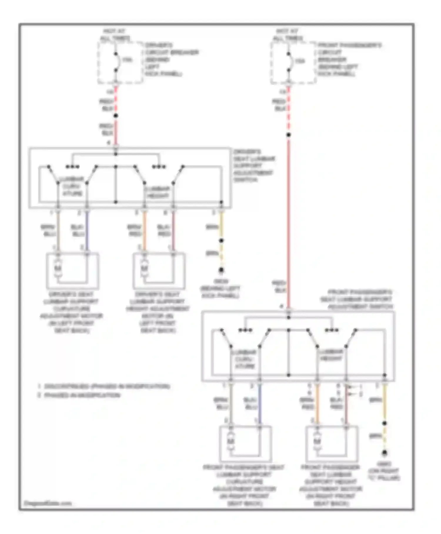 Wiring diagram front passenger's seat lumbar support adjustment switch for Audi A5 I (2007-2011) (1 of 3)