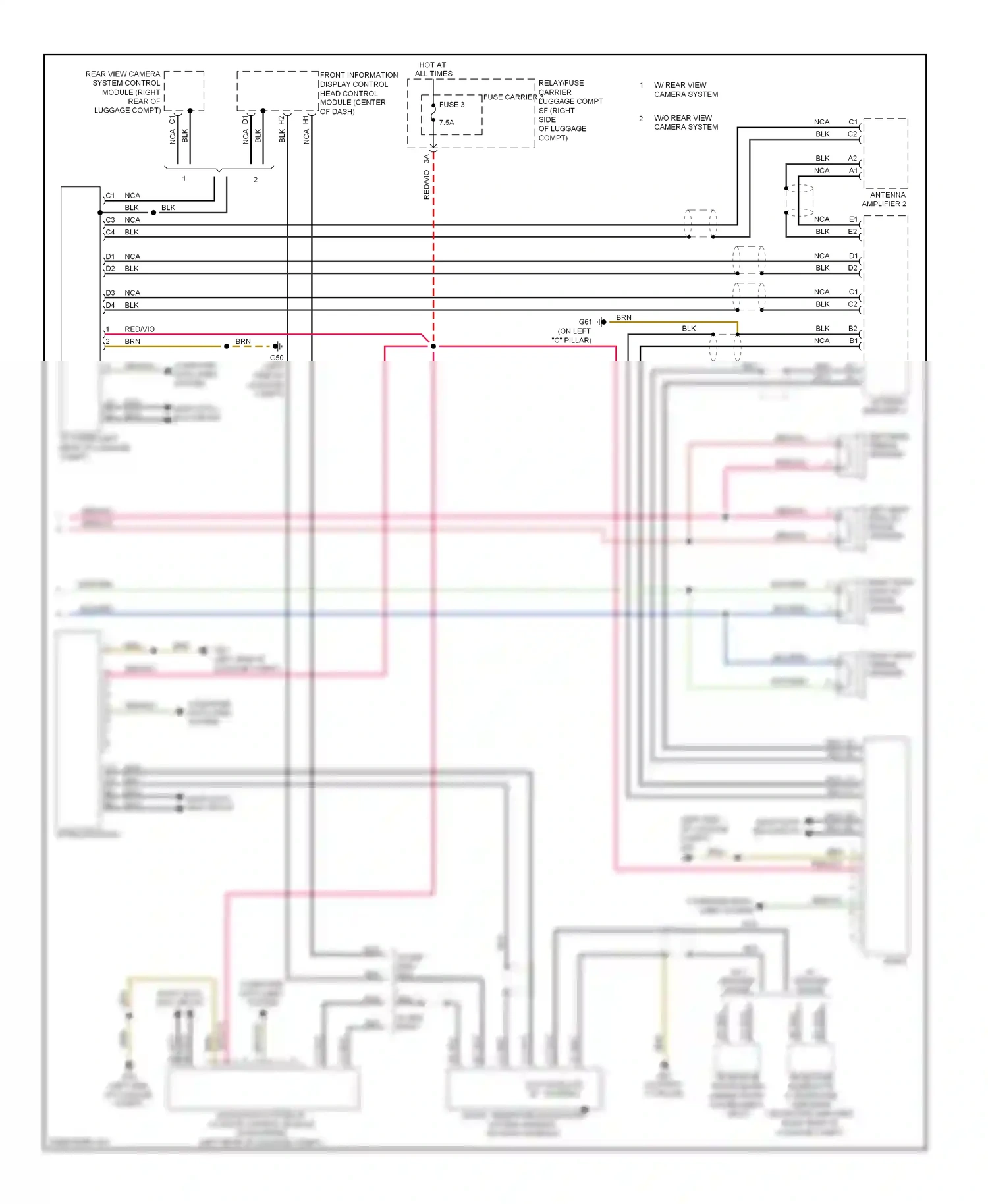 Audi A5 I (2007-2011) rear view camera system control module (right rear of luggage compt) wiring diagram  (2 of 4)