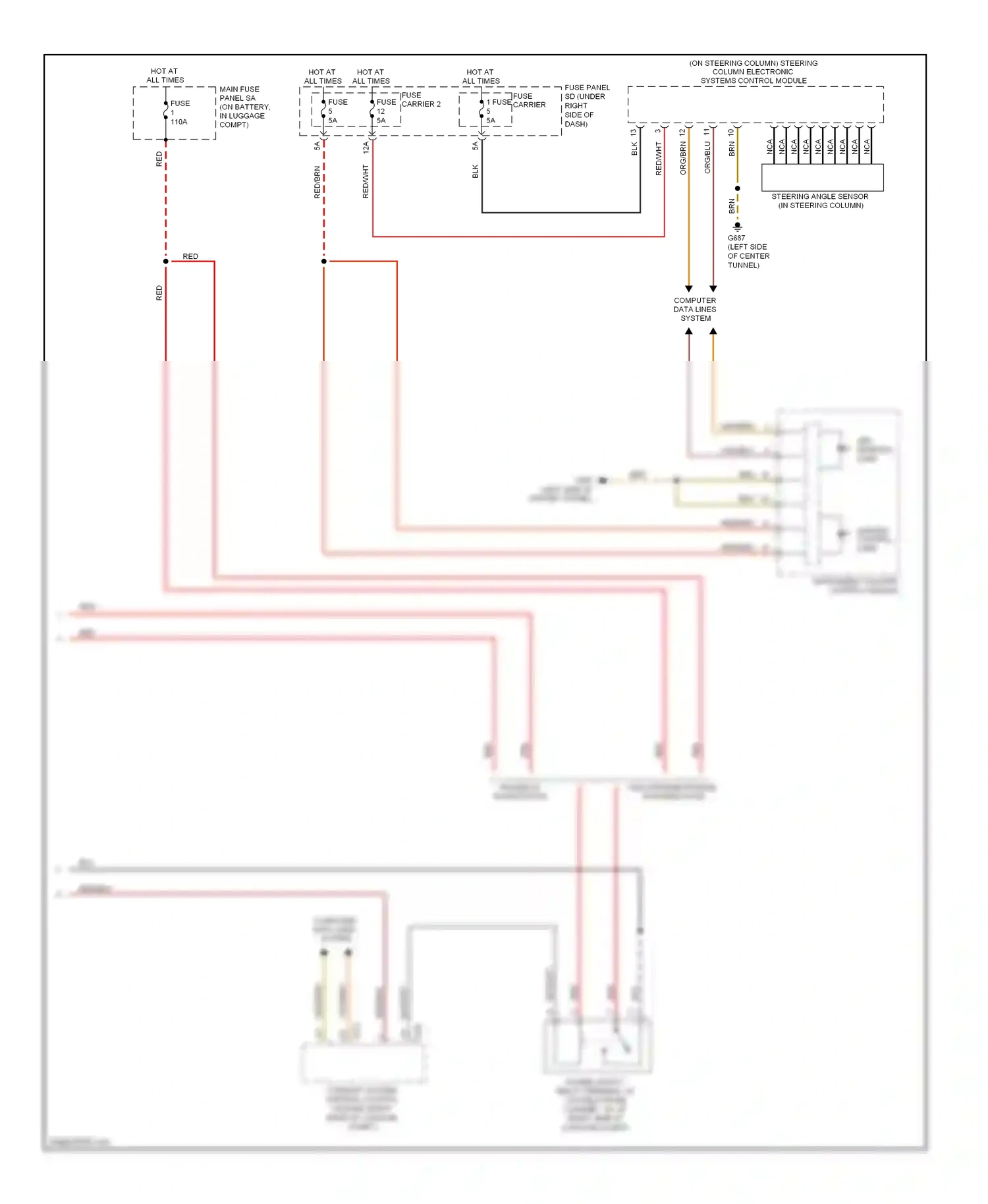 Audi A5 I (2007-2011) steering angle sensor (in steering column) wiring diagram  (1 of 1)