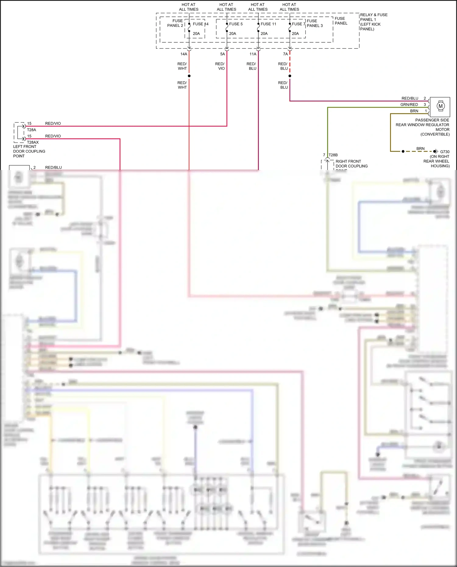 Audi A5 II facelift (2019-2024) driver window lowering microswitch wiring diagram  (2 of 2)