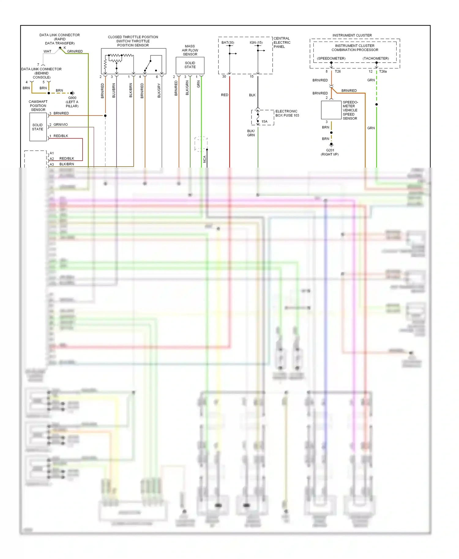 Audi A6 C4 (1994-1997) data link connector (behind console) wiring diagram  (1 of 2)