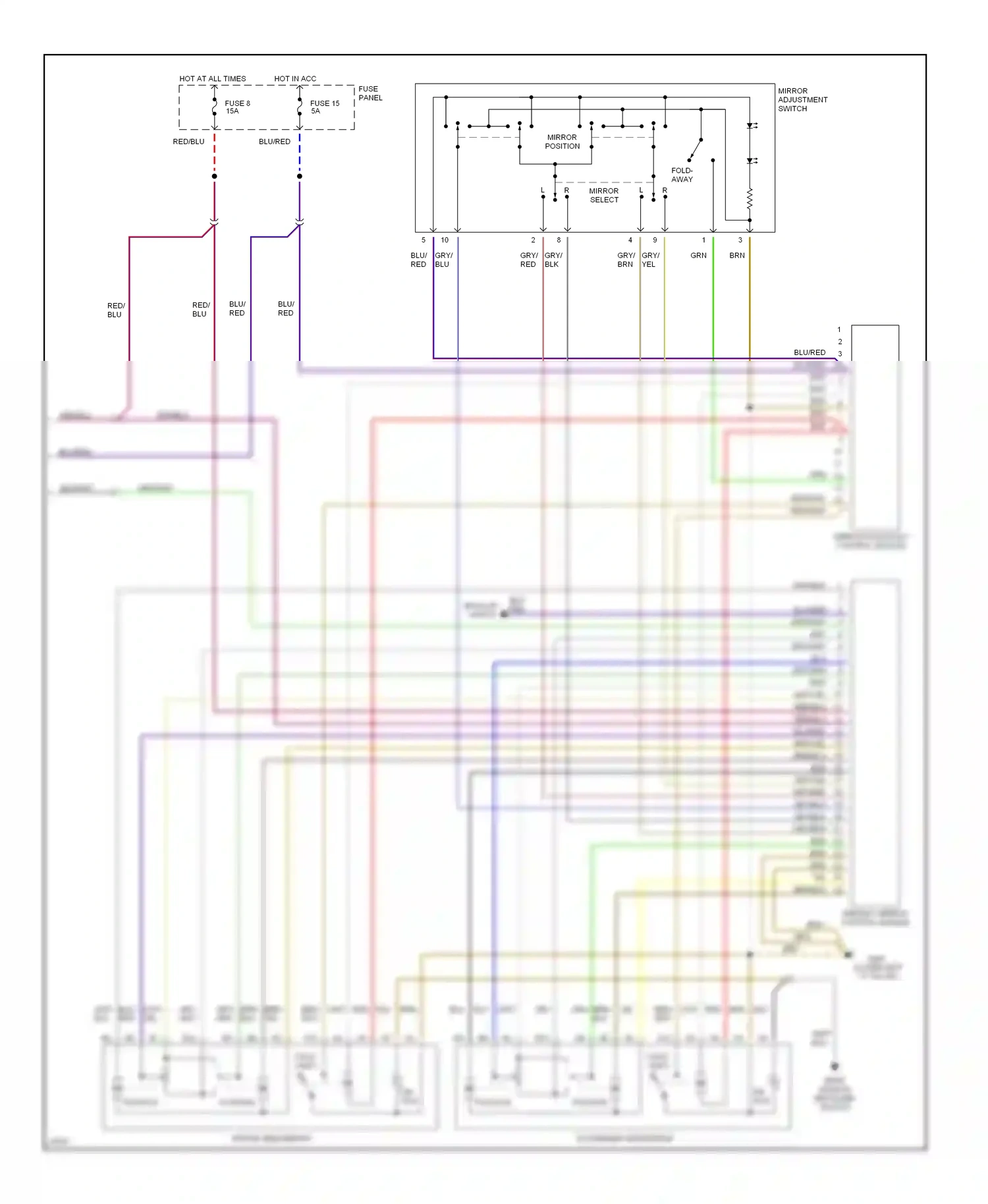 Wiring diagram mirror select for Audi A6 C4 (1994-1997) (1 of 1)