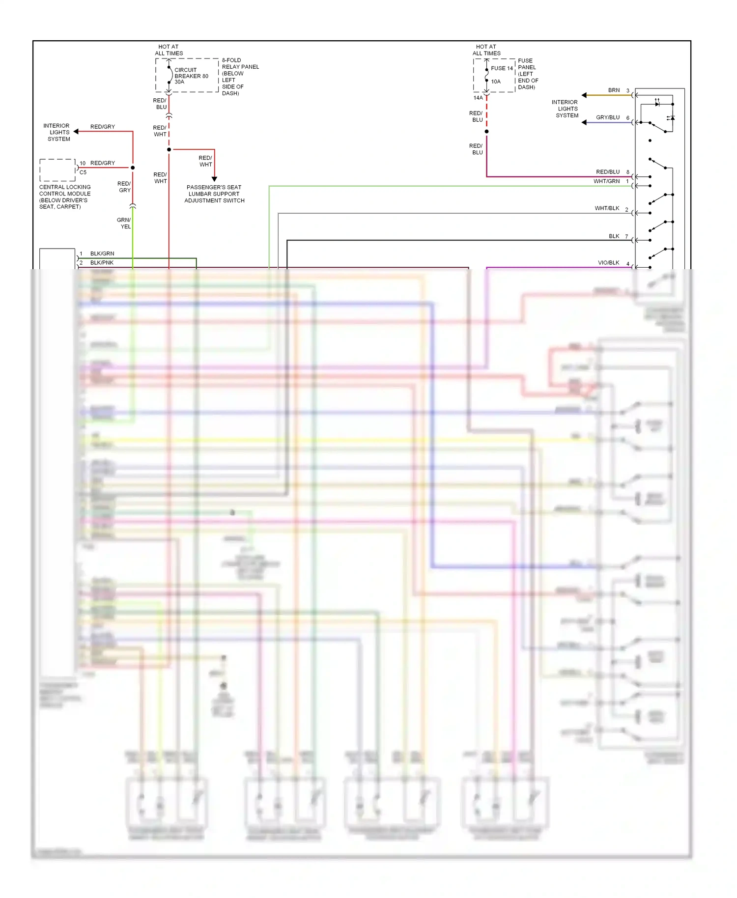 Audi A6 C5 facelift (2001-2004) central locking control module (below driver's seat, carpet) wiring diagram  (5 of 8)
