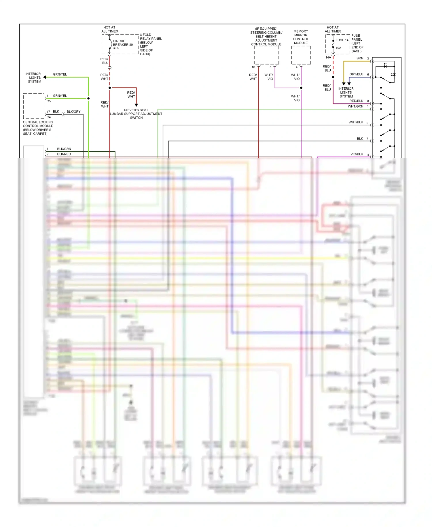 Audi A6 C5 facelift (2001-2004) central locking control module (below driver's seat, carpet) wiring diagram  (3 of 8)