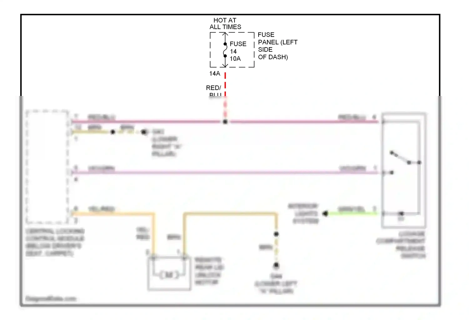 Audi A6 C5 facelift (2001-2004) central locking control module (below driver's seat, carpet) wiring diagram  (8 of 8)