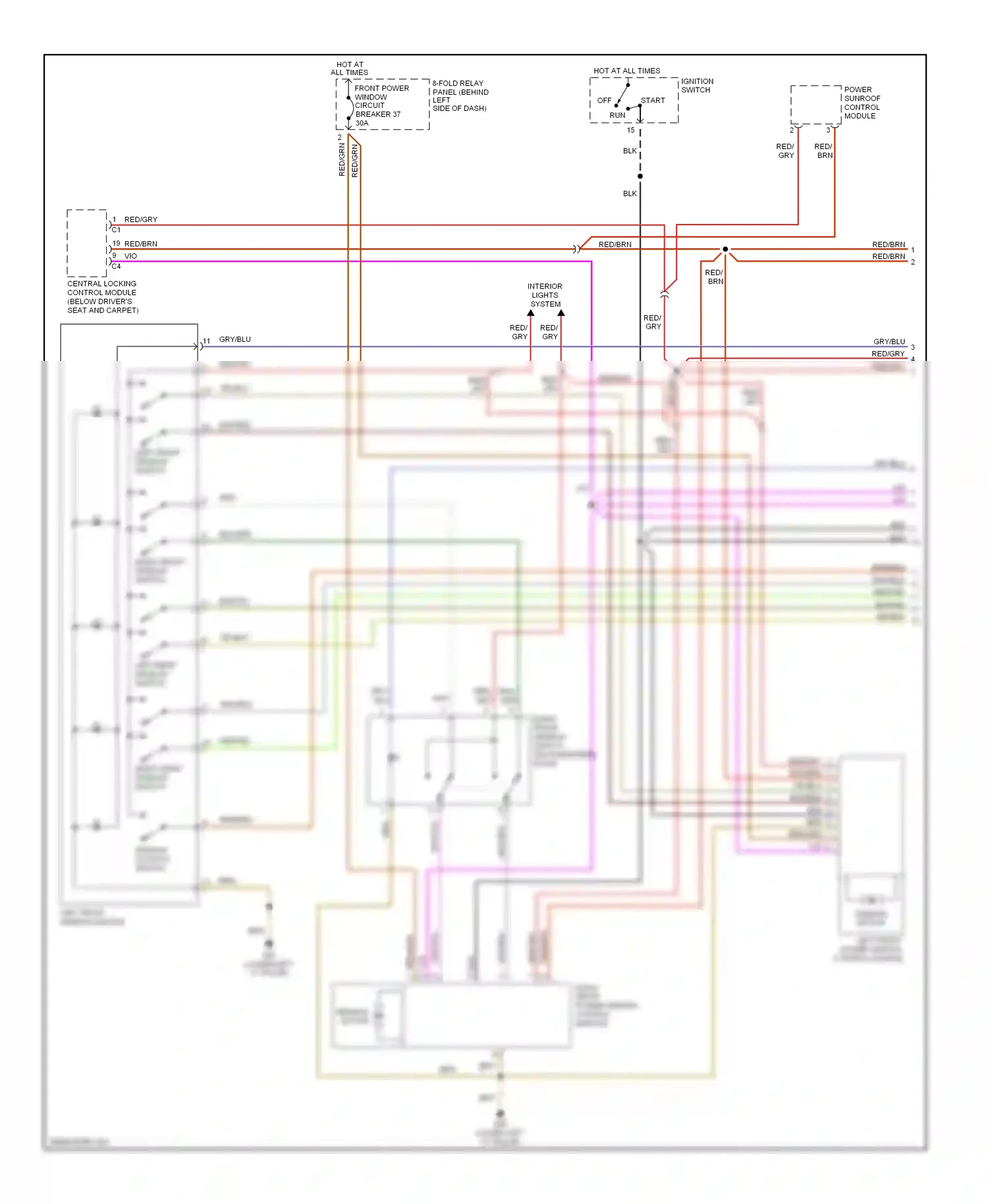 Audi A6 C5 facelift (2001-2004) central locking control module (below driver's seat and carpet) wiring diagram  (1 of 1)