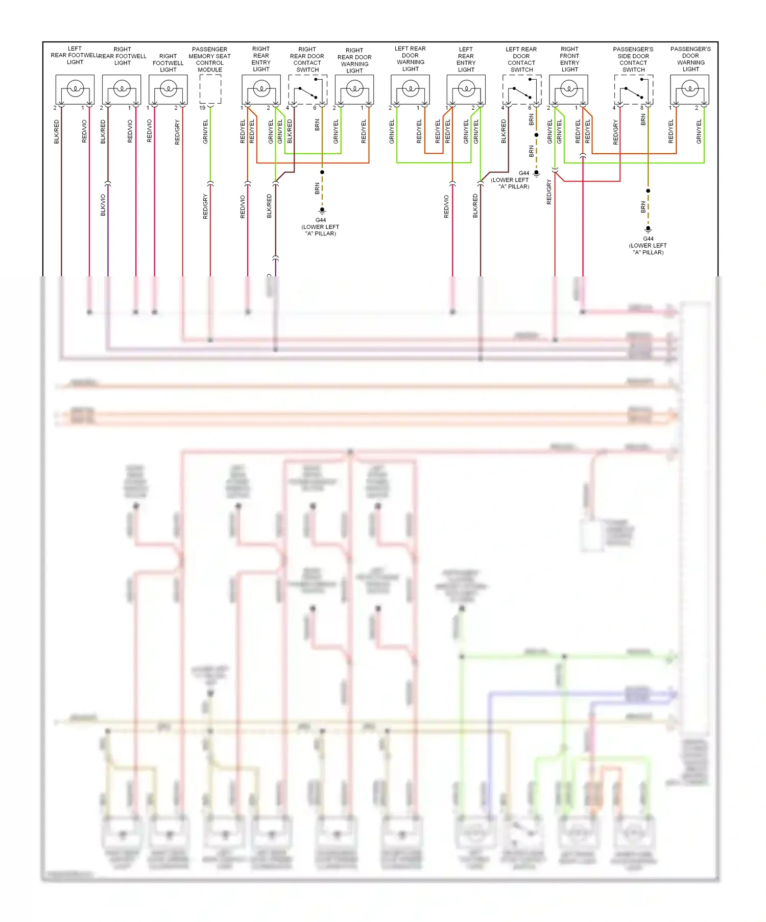 Audi A6 C5 facelift (2001-2004) central locking control module (below driver's seat, carpet) wiring diagram  (4 of 8)