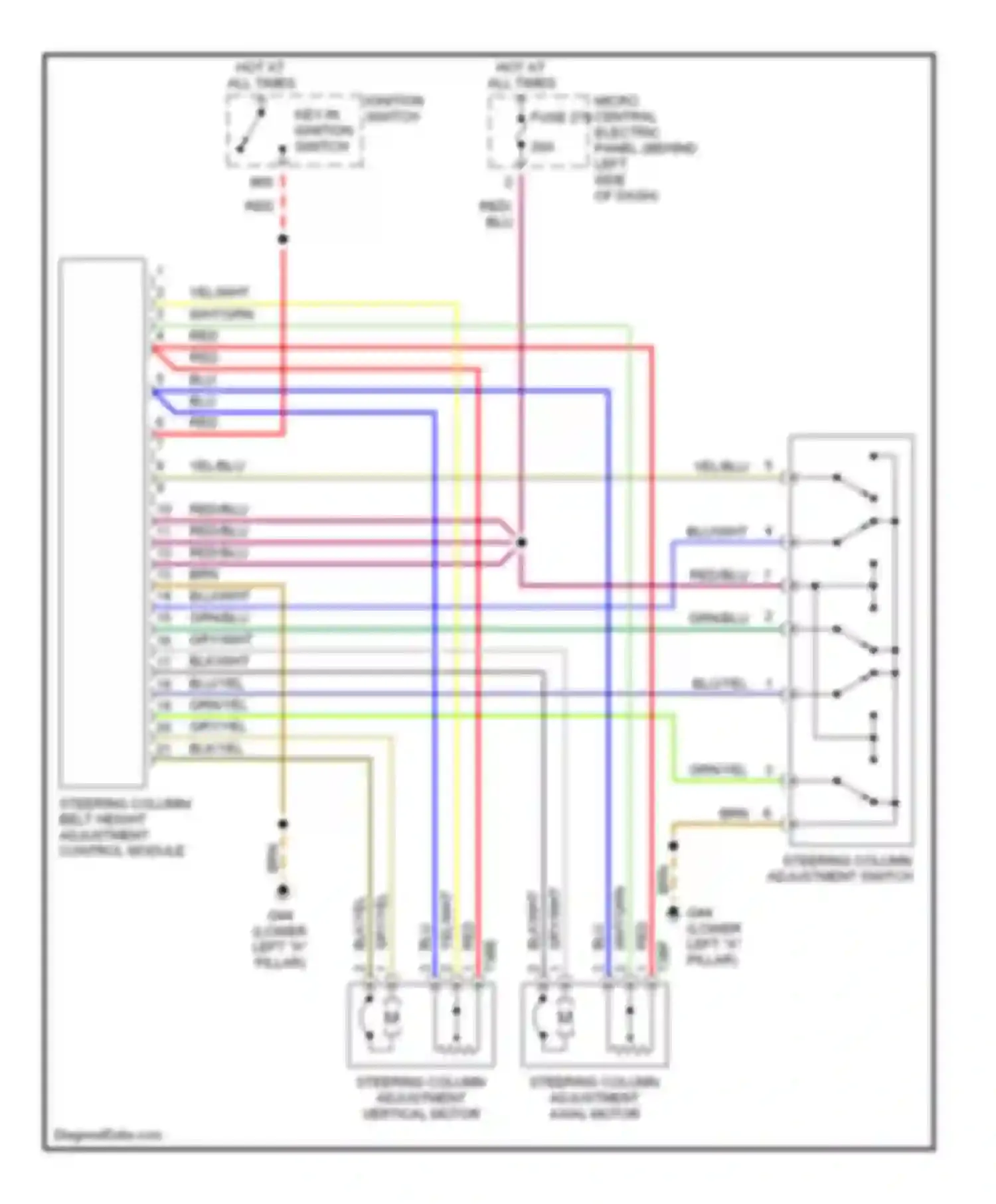 Wiring diagram steering column/ belt height adjustment control module for Audi A6 C5 facelift (2001-2004)
