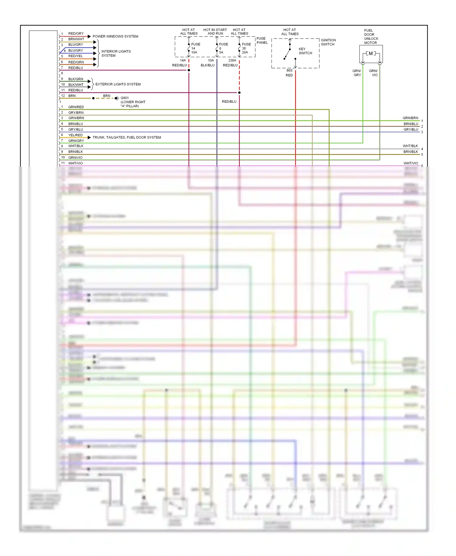 Audi A6 C5 (1997-2001) central locking control module (below driver's seat, carpet) wiring diagram  (1 of 3)