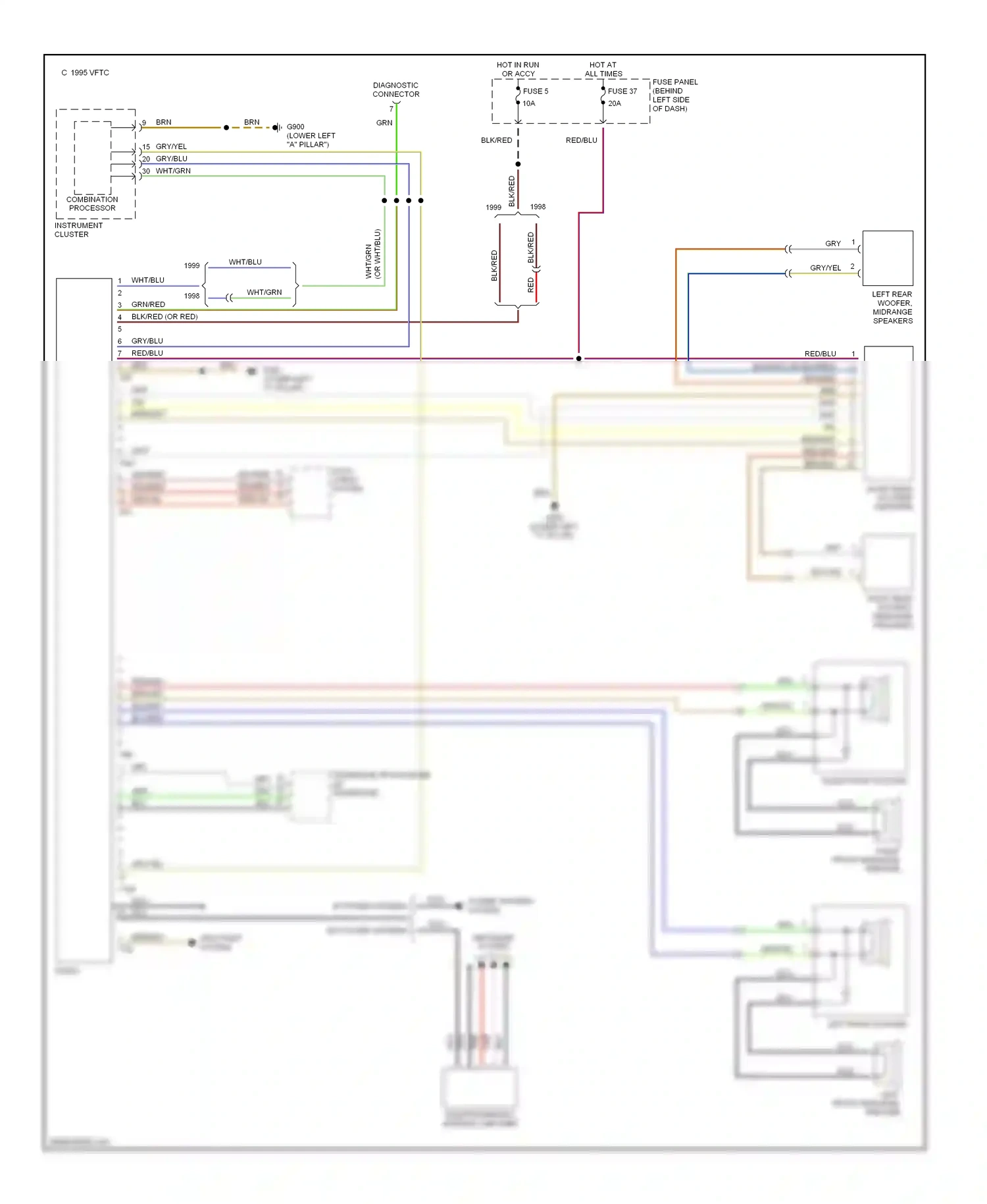 Audi A6 C5 (1997-2001) left front midrange speaker wiring diagram  (1 of 2)