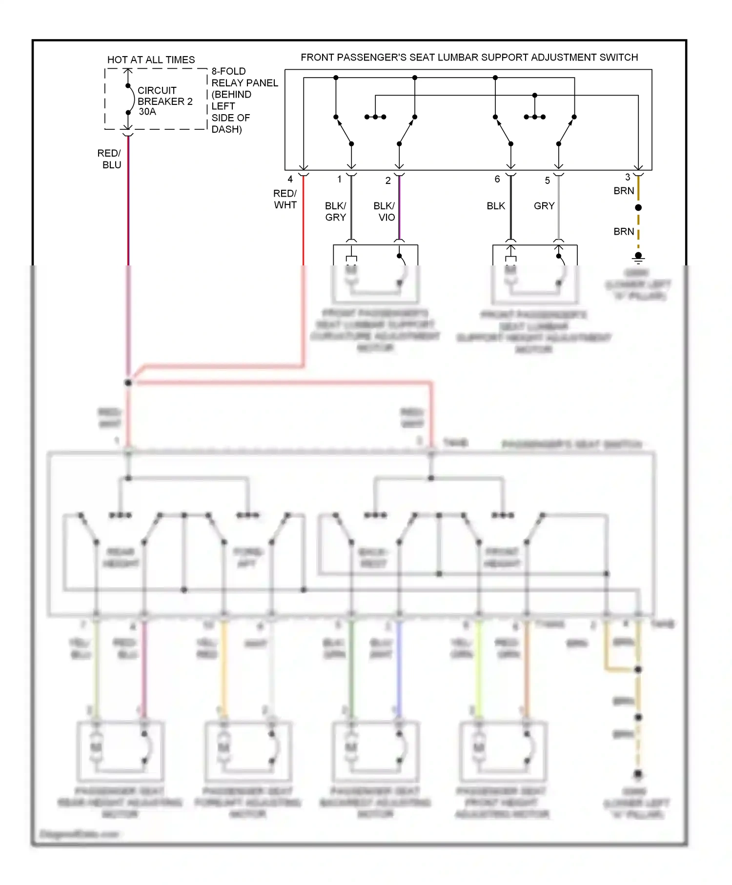 Audi A6 C5 (1997-2001) passenger's seat switch wiring diagram  (1 of 1)