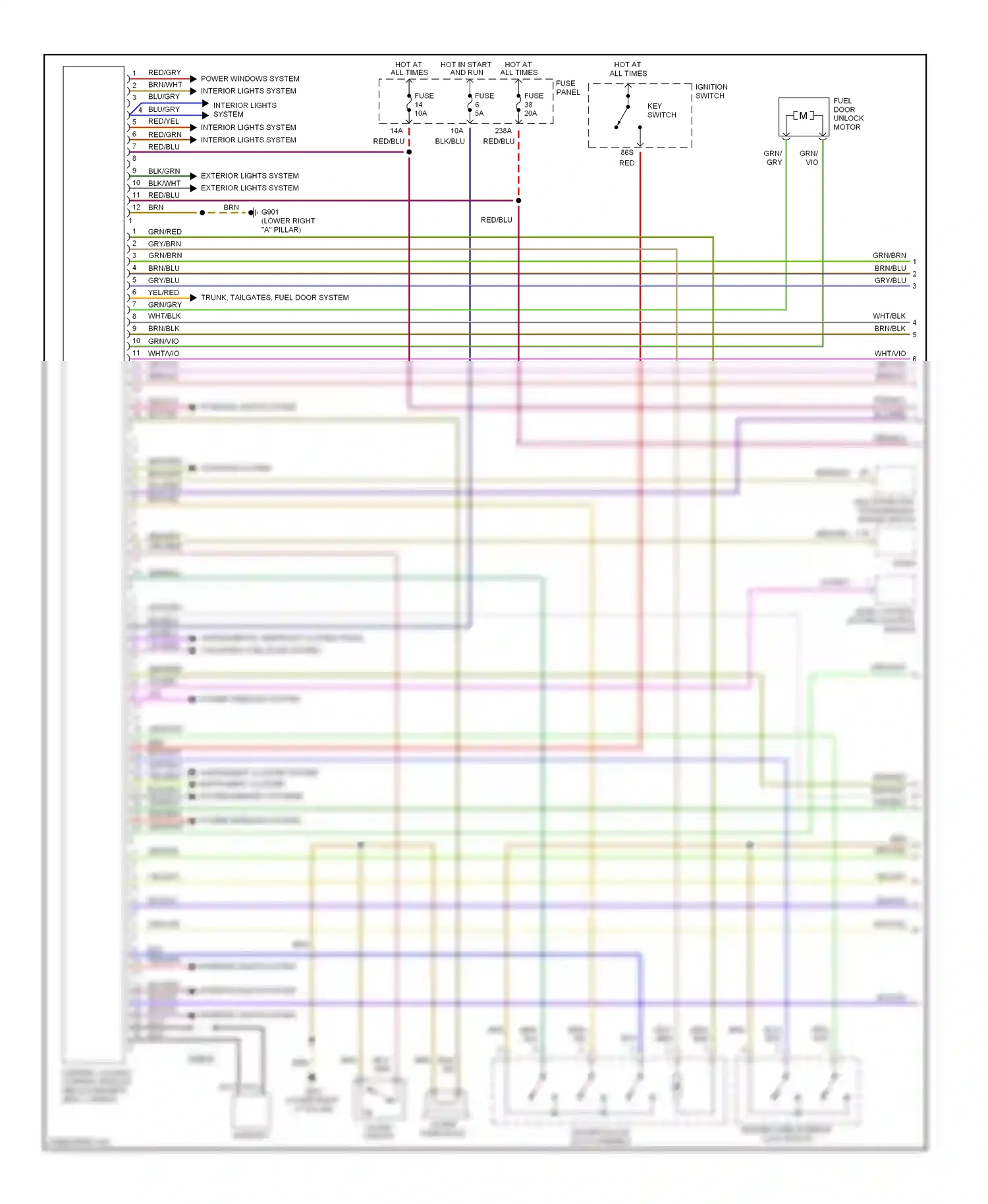 Audi A6 C5 (1997-2001) power windows system interior lights system wiring diagram  (1 of 1)