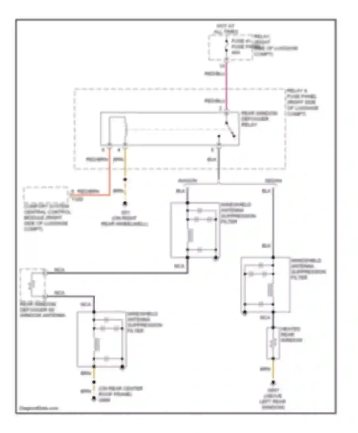 Wiring diagram rear window defogger relay for Audi A6 C6 facelift (2008-2011)