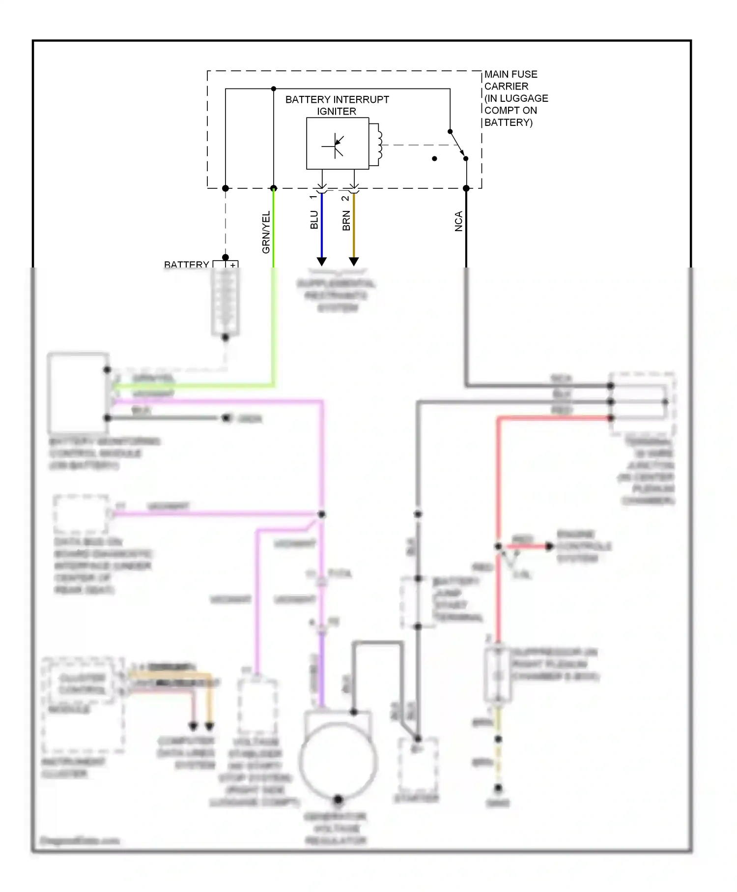 Audi A6 C7 (2011-2014) data bus on board diagnostic interface (under center of rear seat) wiring diagram  (1 of 1)