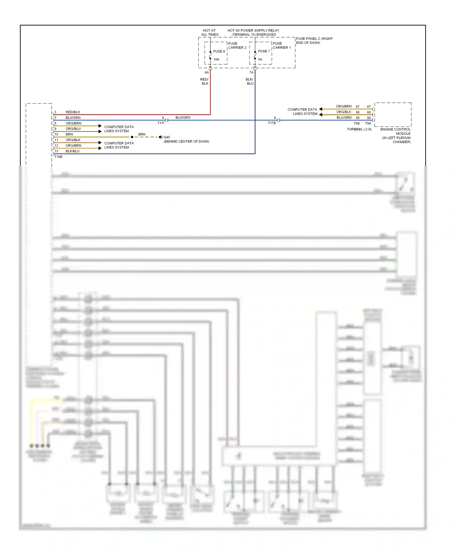 Audi A6 C7 (2011-2014) engine control module (in left plenum chamber) wiring diagram  (2 of 2)