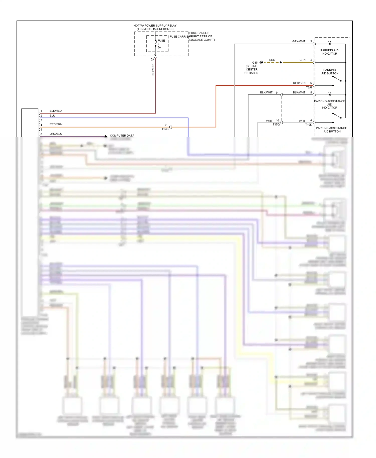 Audi A6 C7 (2011-2014) parallel parking assistance control module (right side of luggage compt) wiring diagram  (1 of 1)