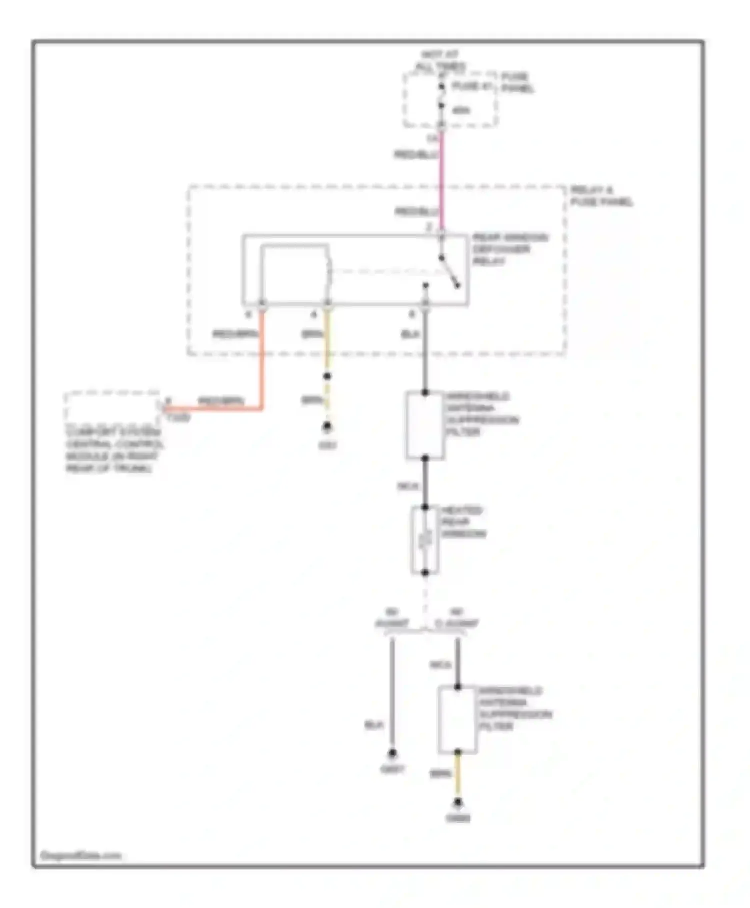 Wiring diagram rear window defogger relay for Audi A6 С6 (2004-2008)