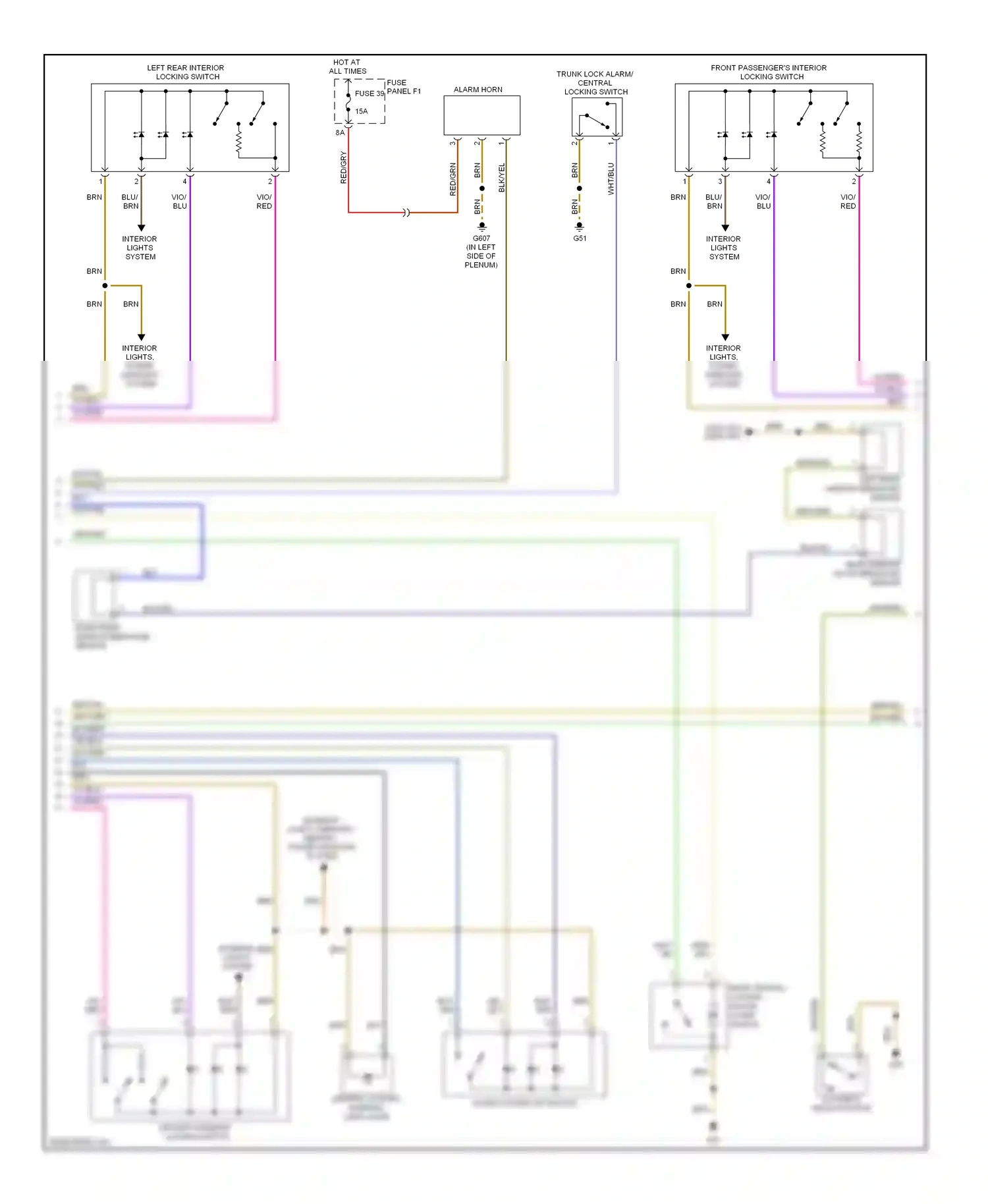 Audi A6 С6 (2004-2008) central locking warning light (safe) wiring diagram  (1 of 2)