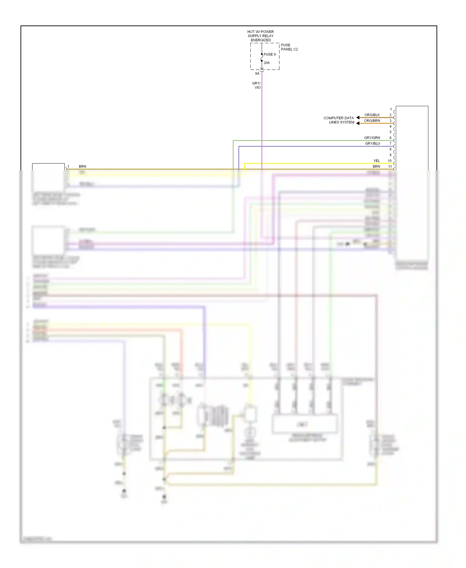 Audi A6 С6 (2004-2008) left rear level control system sensor (at left side of rear axle) wiring diagram  (2 of 2)