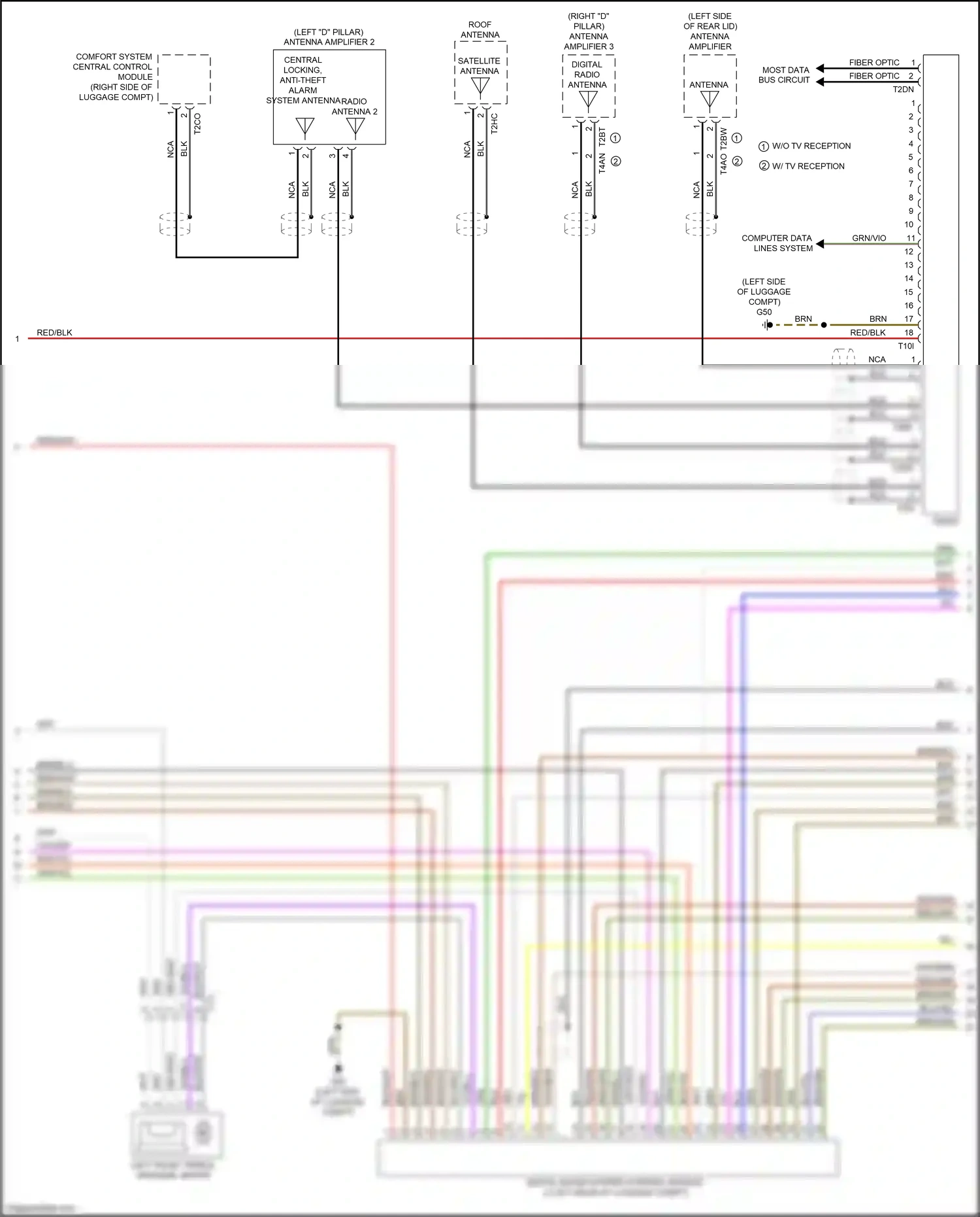 Audi A7 I (2010-2014) digital sound system control module 2 (left rear of luggage compt) wiring diagram  (1 of 2)