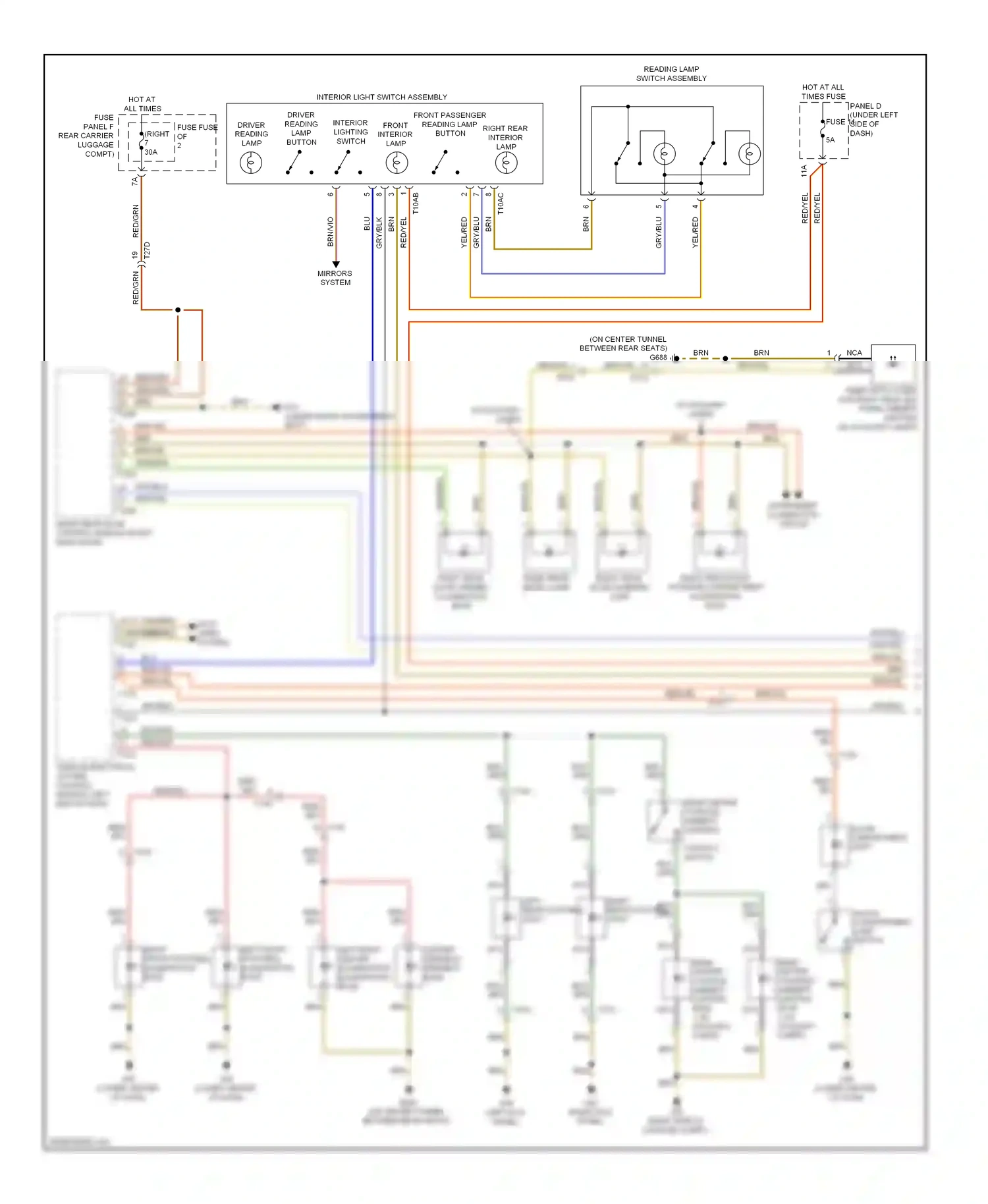 Audi A7 I (2010-2014) interior front lighting interior switch lamp wiring diagram  (1 of 1)