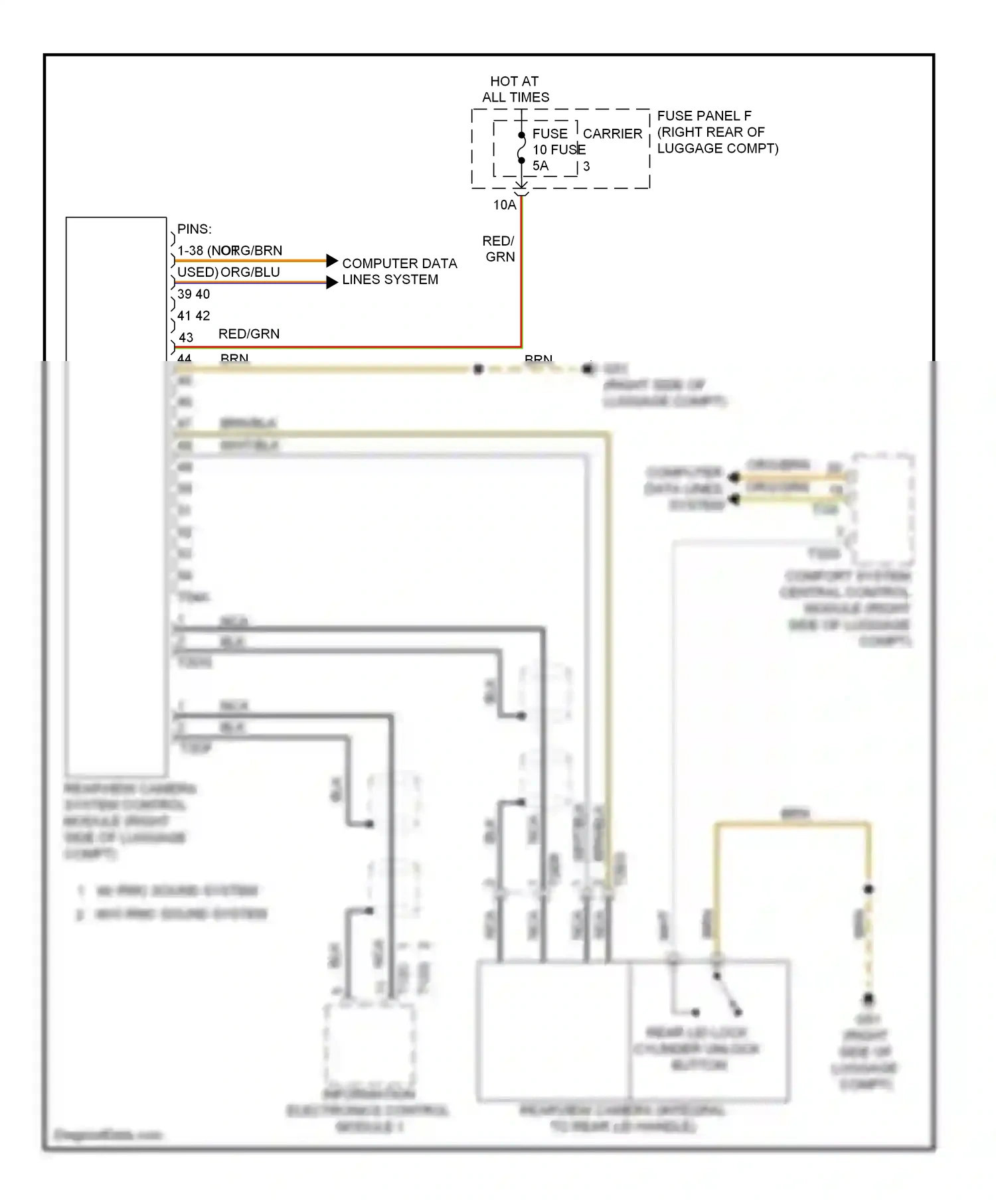 Audi A7 I (2010-2014) rearview camera system control module (right side of luggage compt) wiring diagram  (1 of 1)