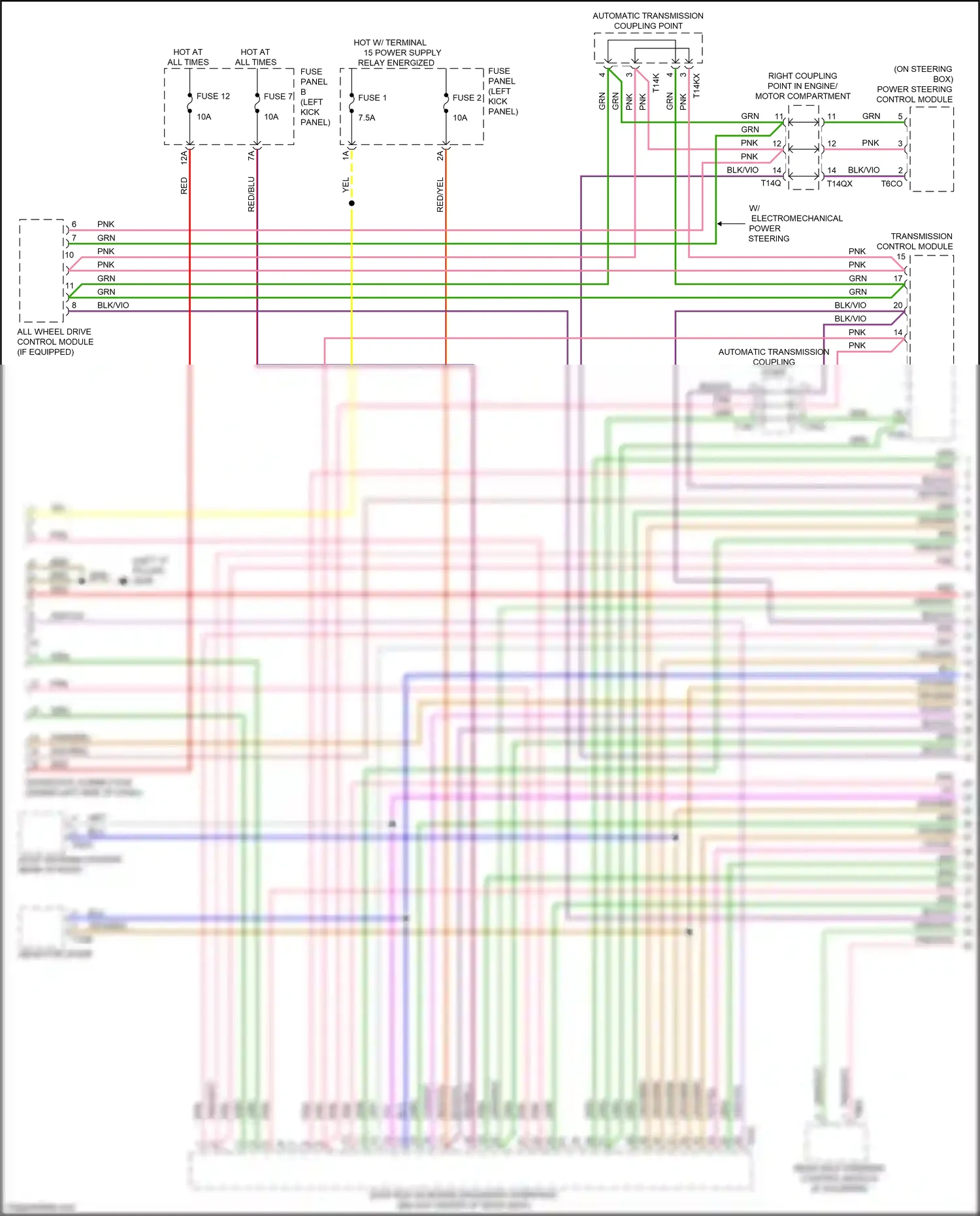 Audi A7 II (2018-2023) data bus on board diagnostic interface (below center of rear seat) wiring diagram  (1 of 3)