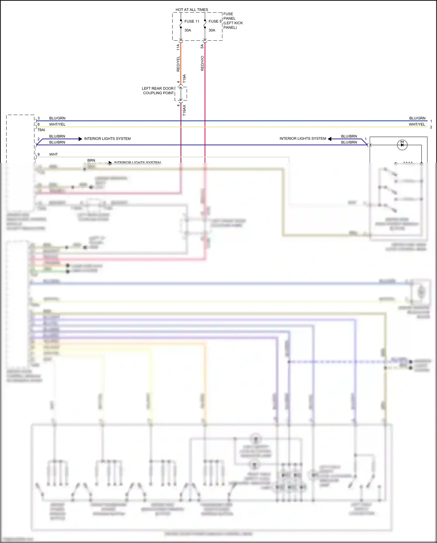 Audi A7 II (2018-2023) driver side rear power window button wiring diagram  (1 of 1)