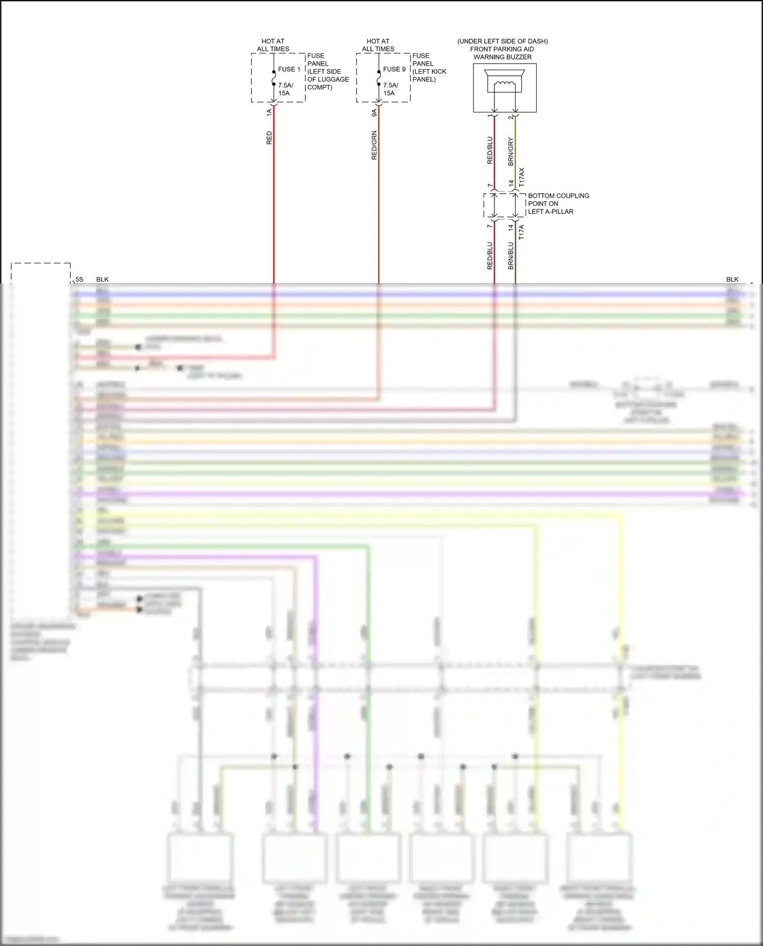 Audi A7 II (2018-2023) right front parallel parking assistance sensor wiring diagram  (1 of 2)