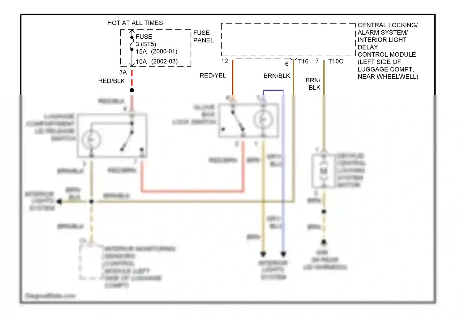 Audi A8 D2 facelift (1999-2002) decklid central locking system motor wiring diagram  (1 of 1)