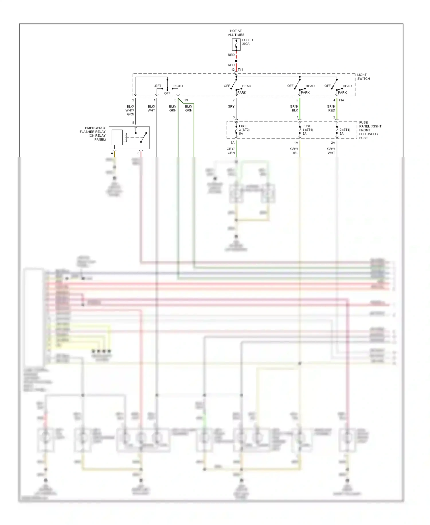 Audi A8 D2 facelift (1999-2002) left front side turn light wiring diagram  (2 of 2)