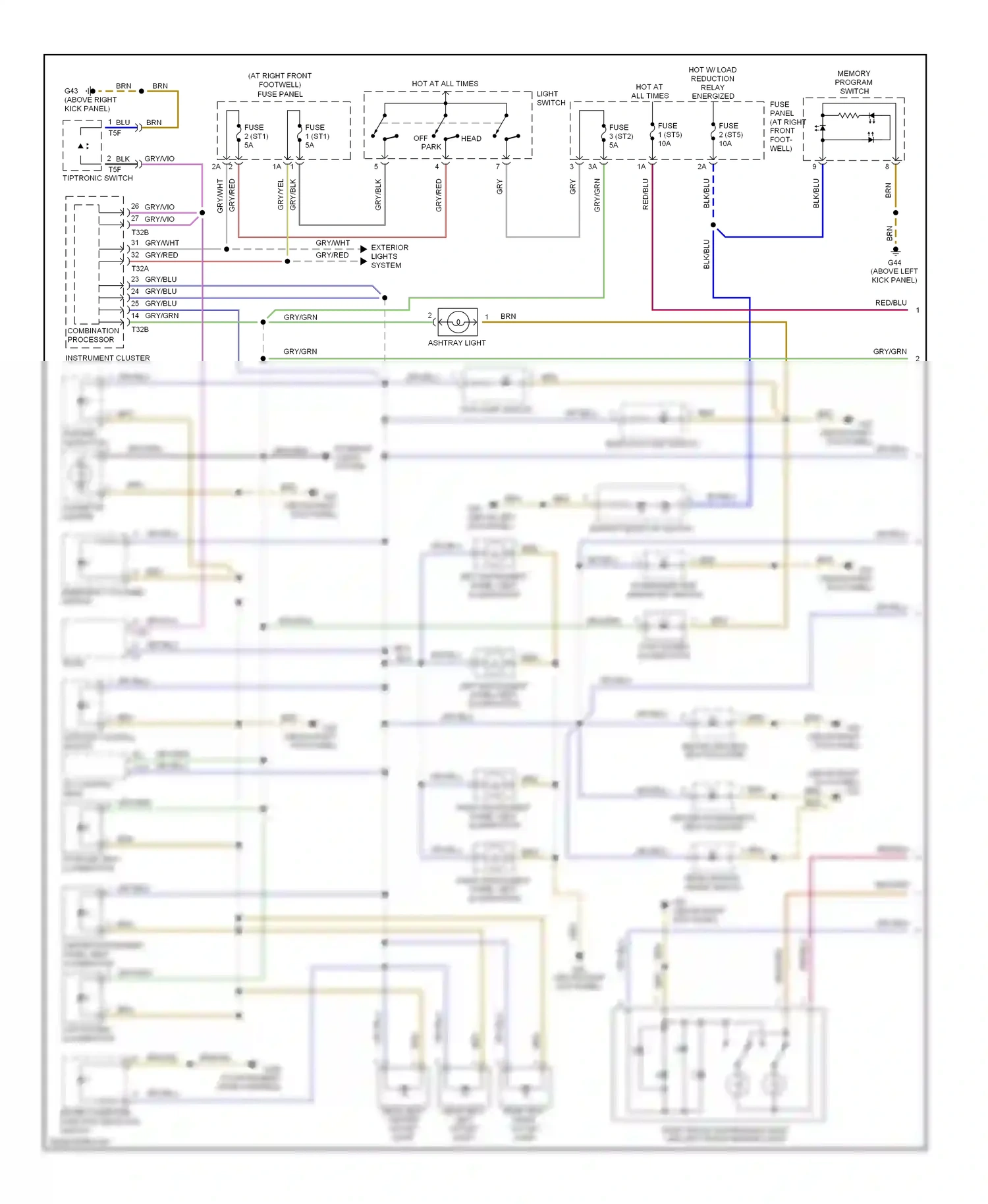 Audi A8 D2 facelift (1999-2002) storage tray illumination wiring diagram  (1 of 2)