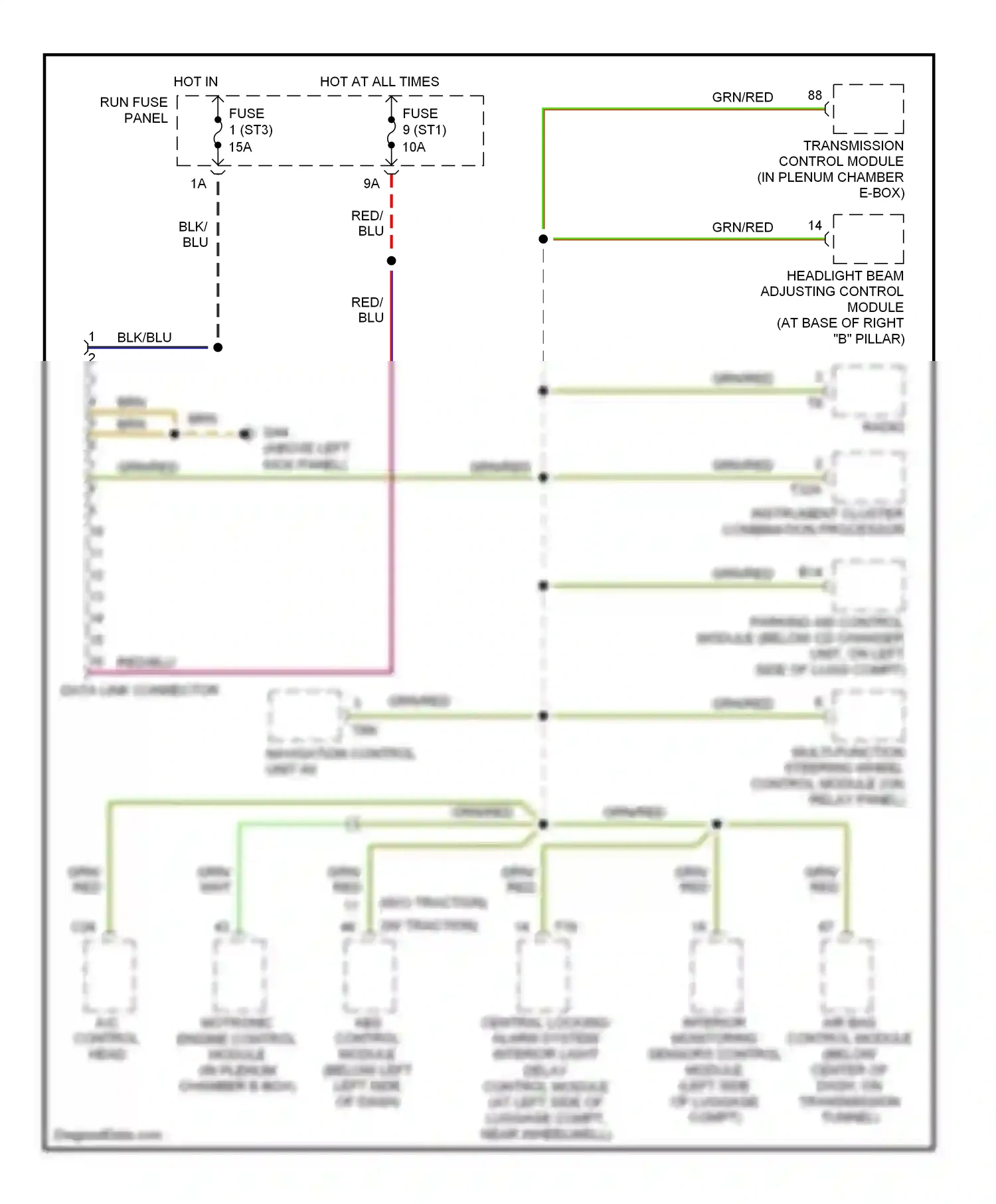 Audi A8 D2 facelift (1999-2002) transmission control module (in plenum chamber e-box) wiring diagram  (1 of 1)
