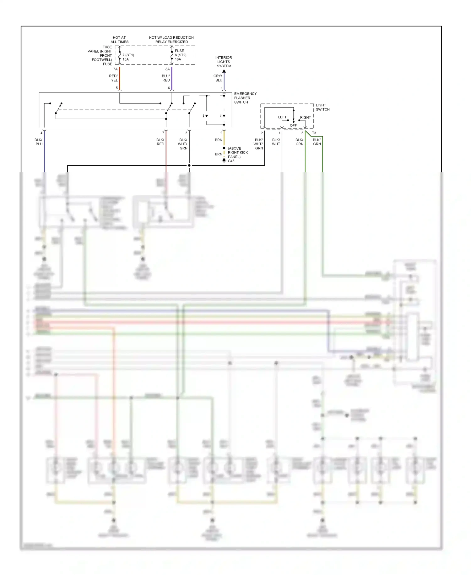 Audi A8 D2 (1994-1999) right front turn/ side marker light wiring diagram  (1 of 2)