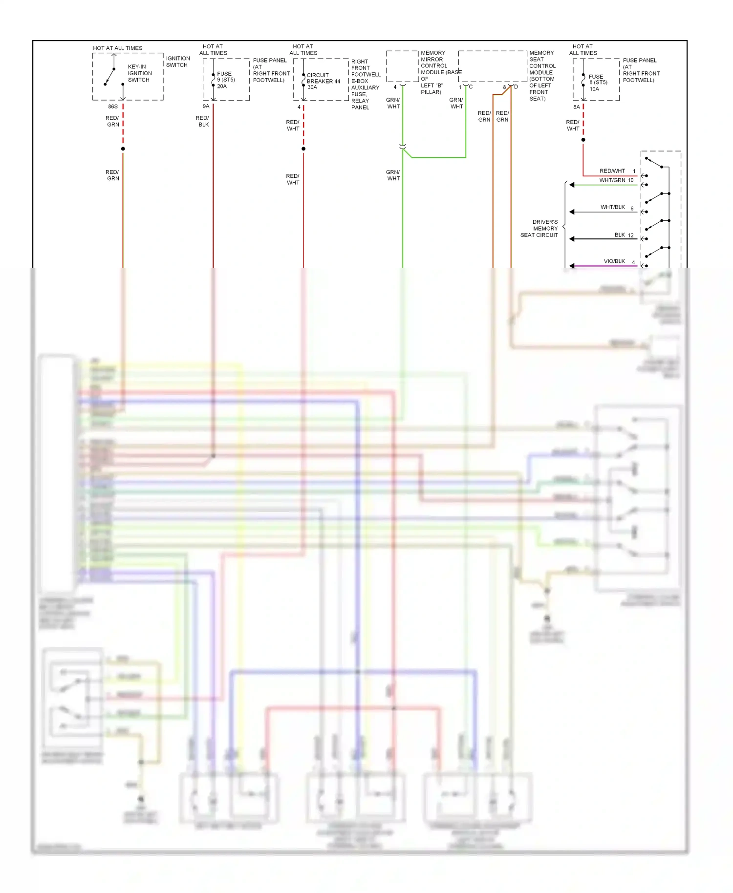 Audi A8 D2 (1994-1999) steering column adjustment switch wiring diagram  (1 of 2)