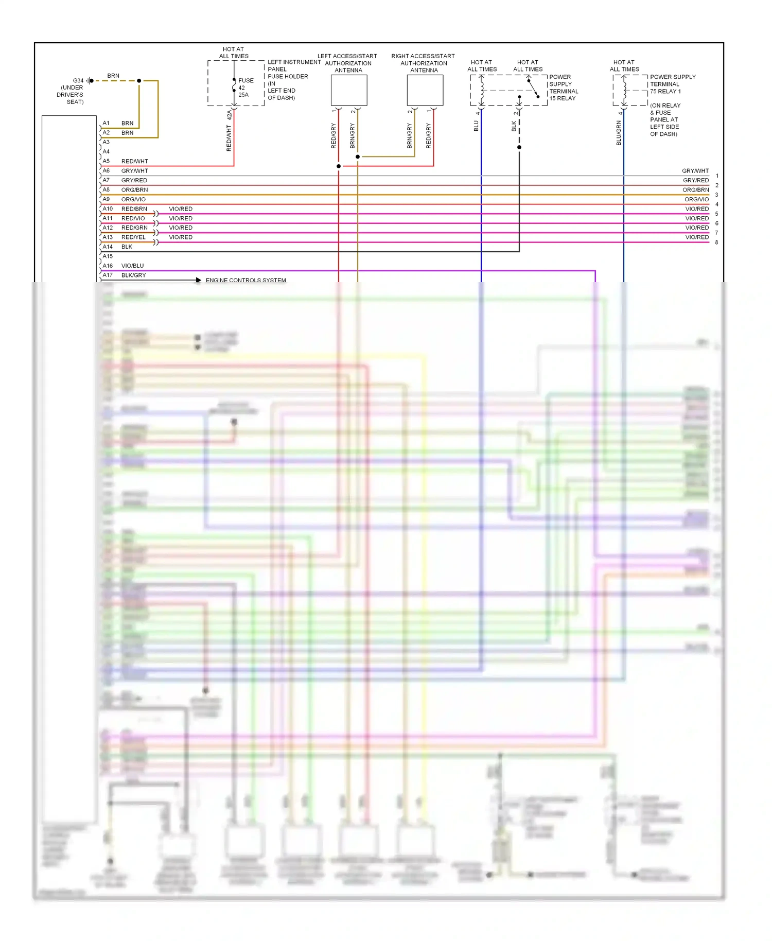 Audi A8 D3 facelift 2 (2007-2010) access/start control module (under driver's seat) wiring diagram  (3 of 17)