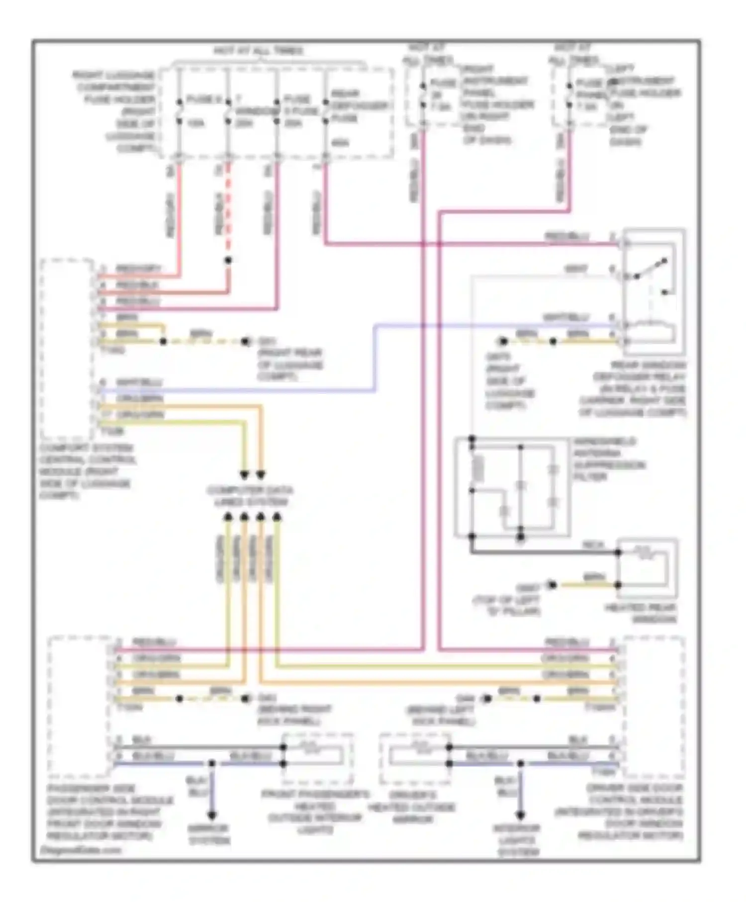 Wiring diagram fuse 5 fuse 7 window defogger fuse for Audi A8 D3 facelift 2 (2007-2010)