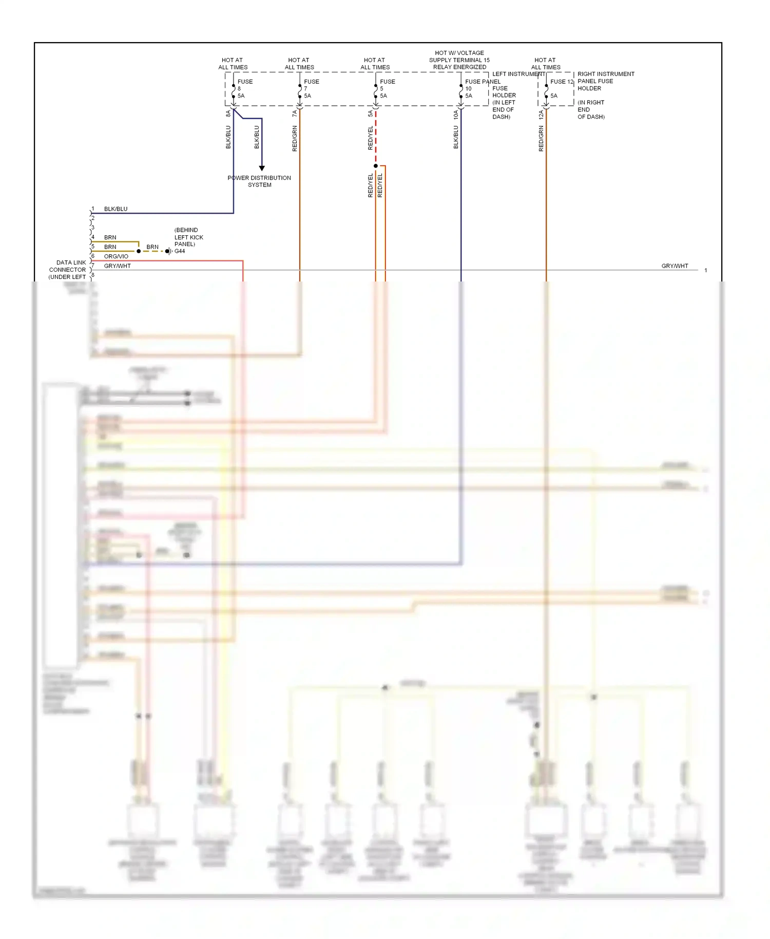 Audi A8 D3 facelift 2 (2007-2010) right instrument panel fuse holder wiring diagram  (1 of 1)