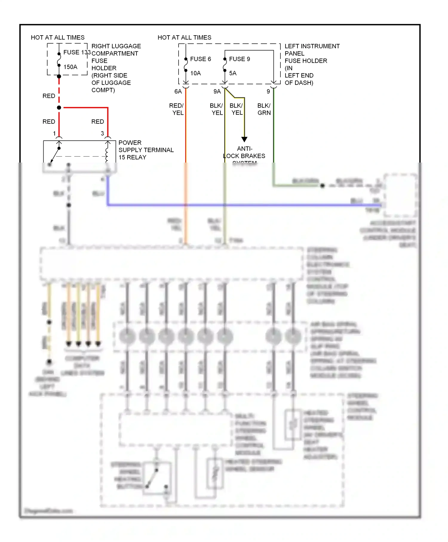 Audi A8 D3 facelift 2 (2007-2010) steering column electronics system control module (top of steering column) wiring diagram  (3 of 5)