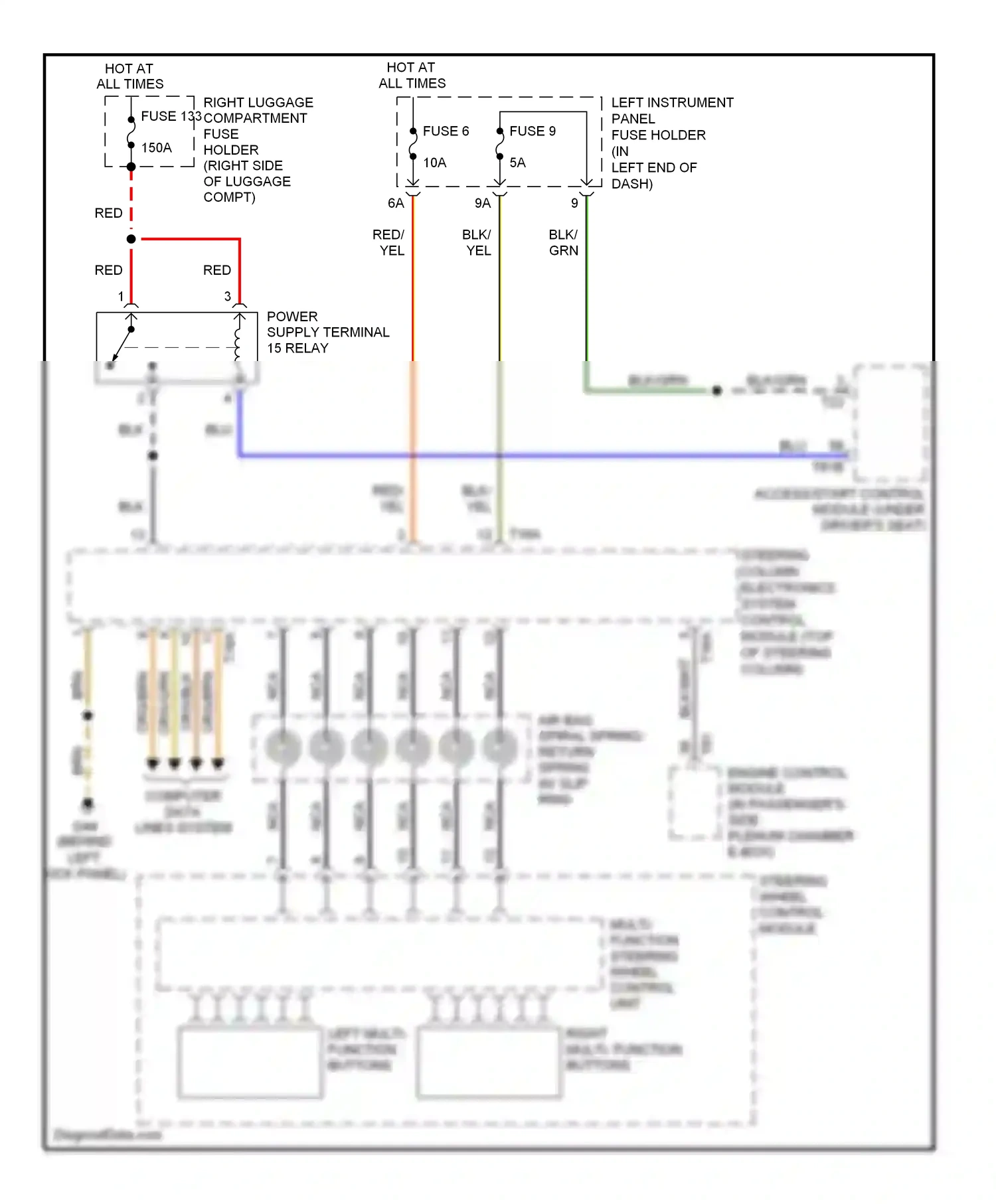 Audi A8 D3 facelift 2 (2007-2010) steering column electronics system control module (top of steering column) wiring diagram  (4 of 5)