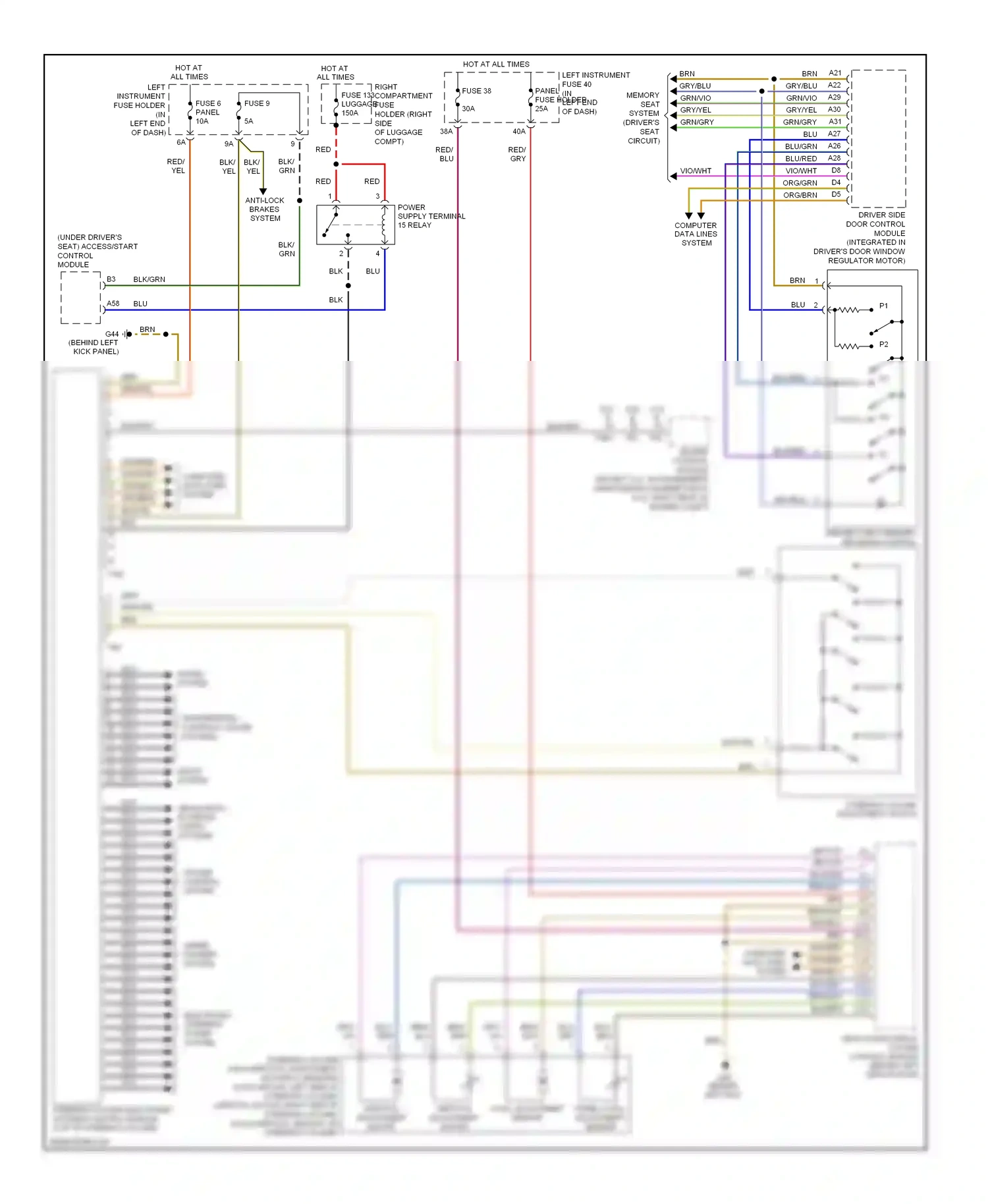Audi A8 D3 facelift 2 (2007-2010) (under driver's seat) access/start control module wiring diagram  (1 of 1)