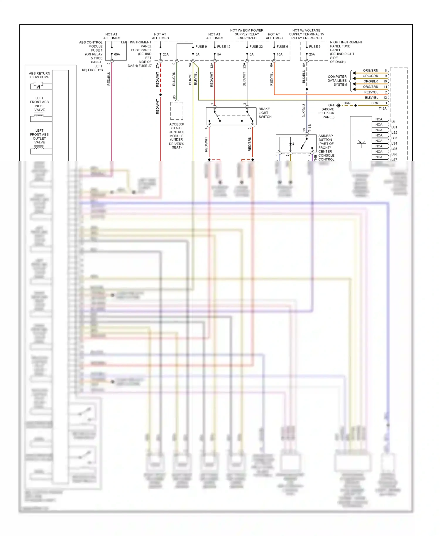Audi A8 D3 facelift (2005-2007) abs control module (left side of engine compt) wiring diagram  (1 of 5)