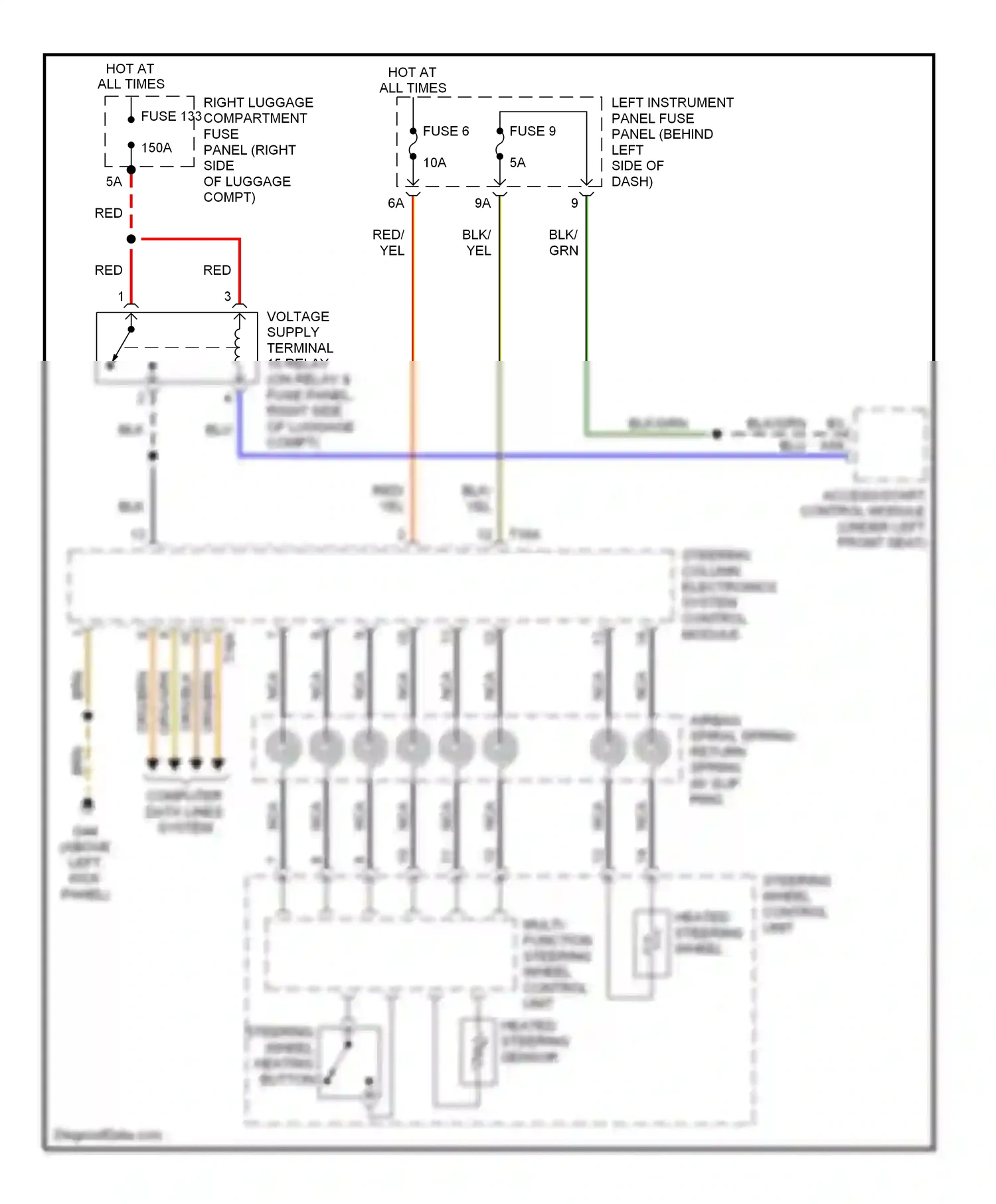 Audi A8 D3 facelift (2005-2007) access/start control module (under left front seat) wiring diagram  (1 of 2)