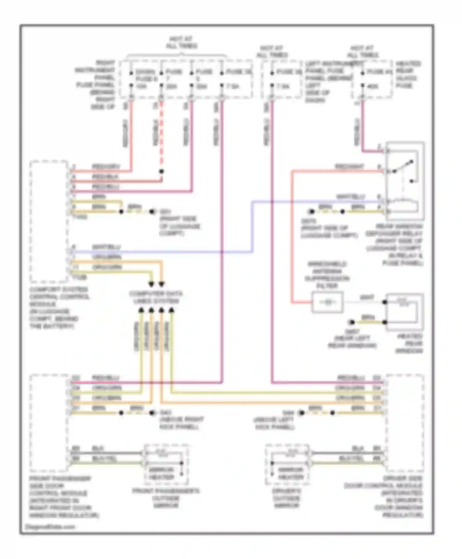 Wiring diagram mirror heater for Audi A8 D3 facelift (2005-2007)
