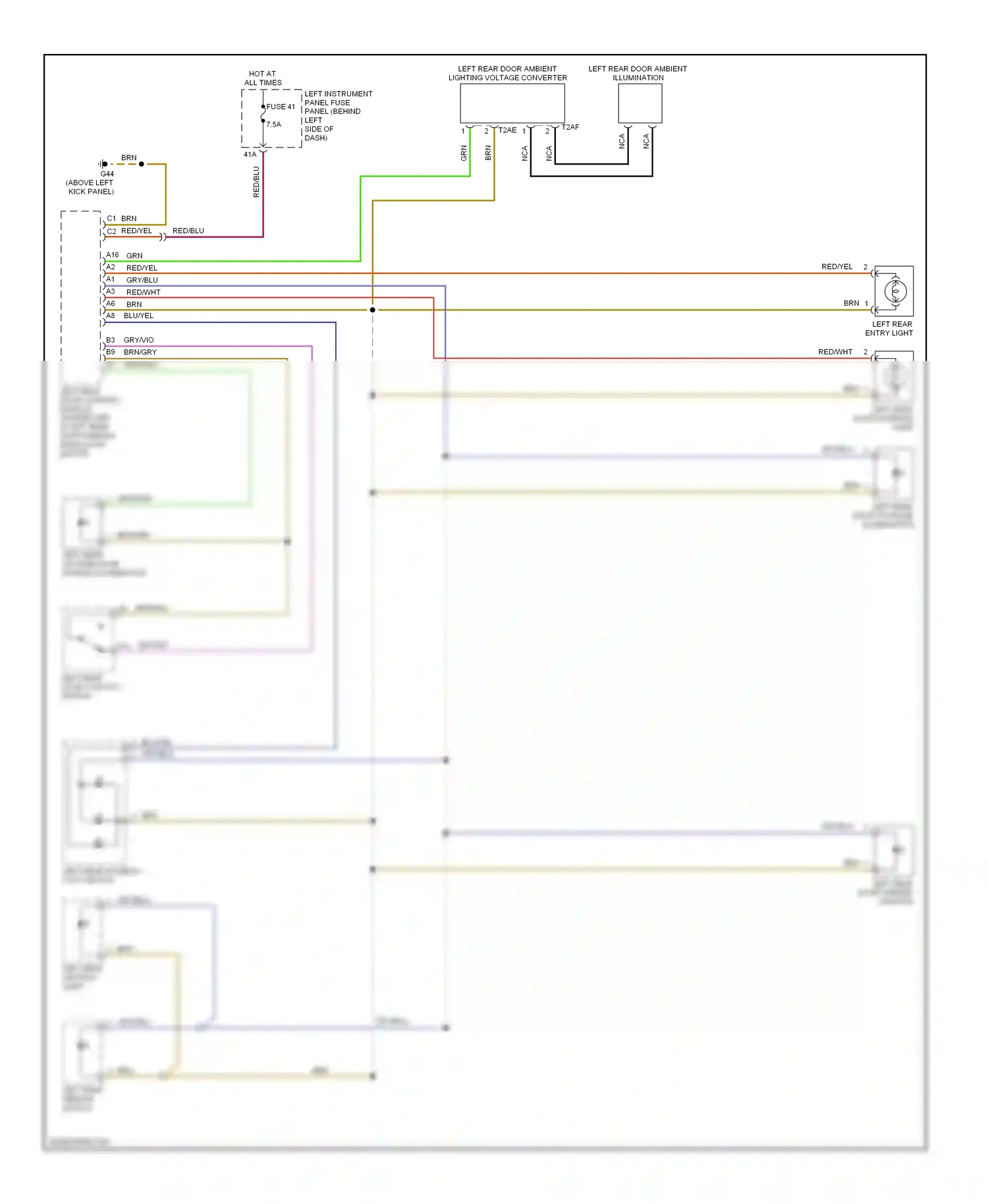 Audi A8 D3 facelift (2005-2007) left rear entry light wiring diagram  (1 of 1)